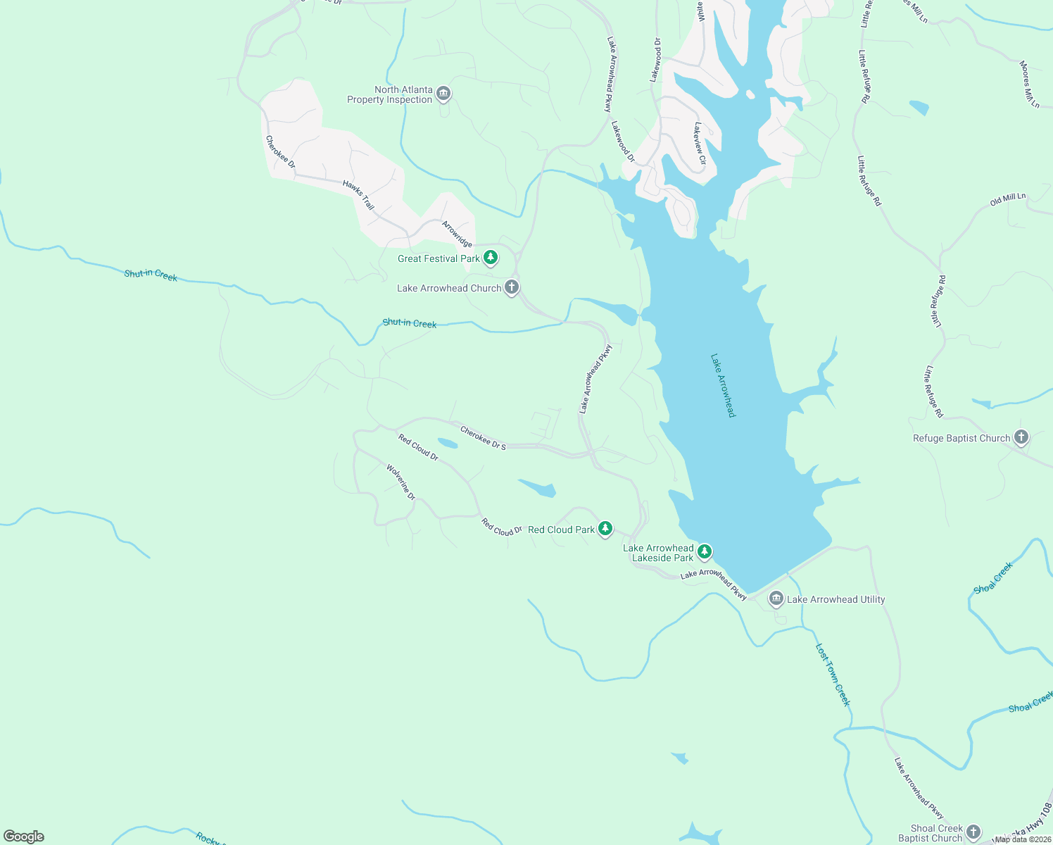 map of restaurants, bars, coffee shops, grocery stores, and more near 203 Fairway Oaks in Waleska