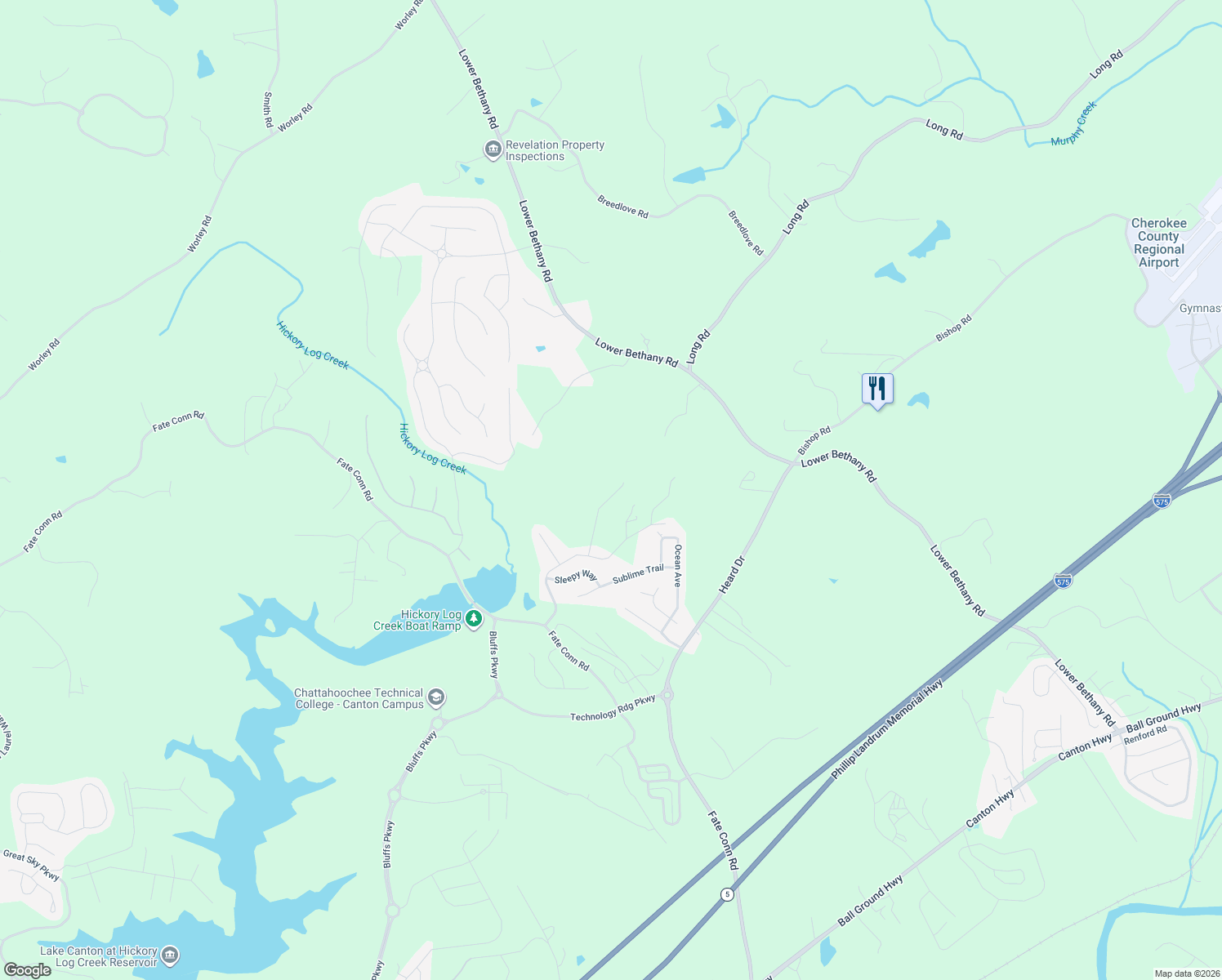 map of restaurants, bars, coffee shops, grocery stores, and more near 433 Orchid Lane in Canton