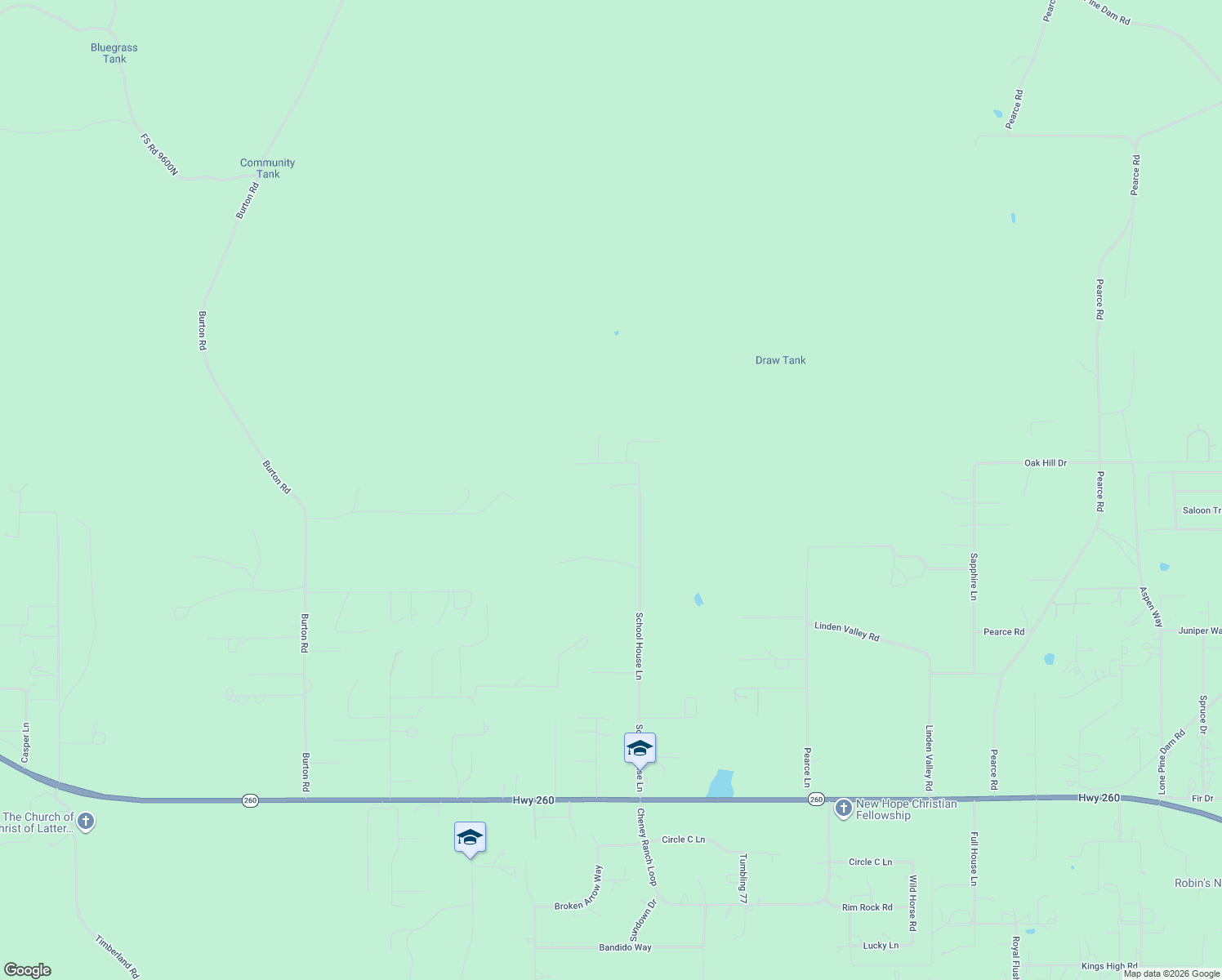 map of restaurants, bars, coffee shops, grocery stores, and more near 1186 School House Lane in Show Low