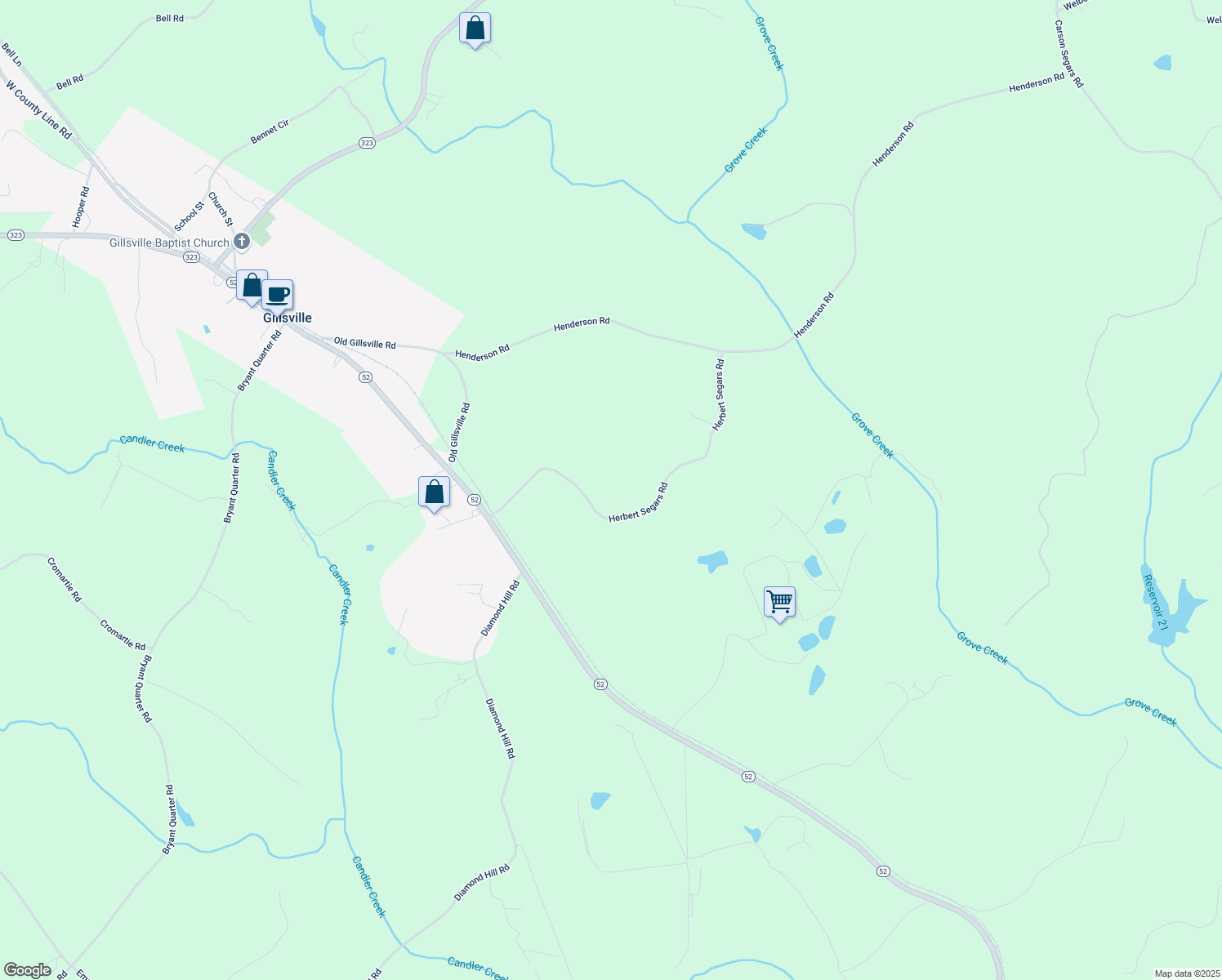 map of restaurants, bars, coffee shops, grocery stores, and more near 460 Herbert Segars Road in Gillsville