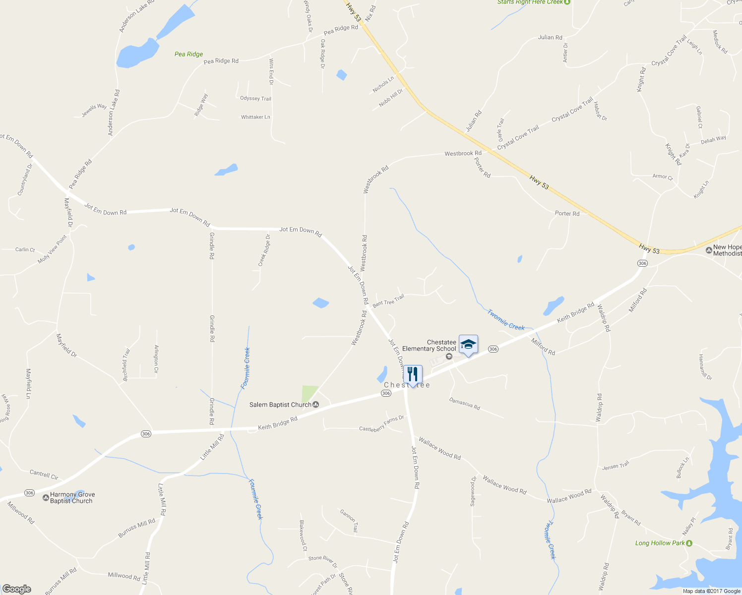 map of restaurants, bars, coffee shops, grocery stores, and more near 7535 Beechwood Lane in Gainesville