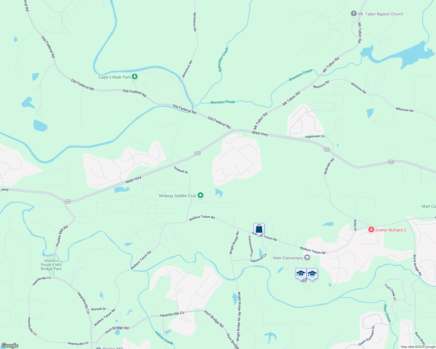 map of restaurants, bars, coffee shops, grocery stores, and more near 8645 River Rock Court in Ball Ground