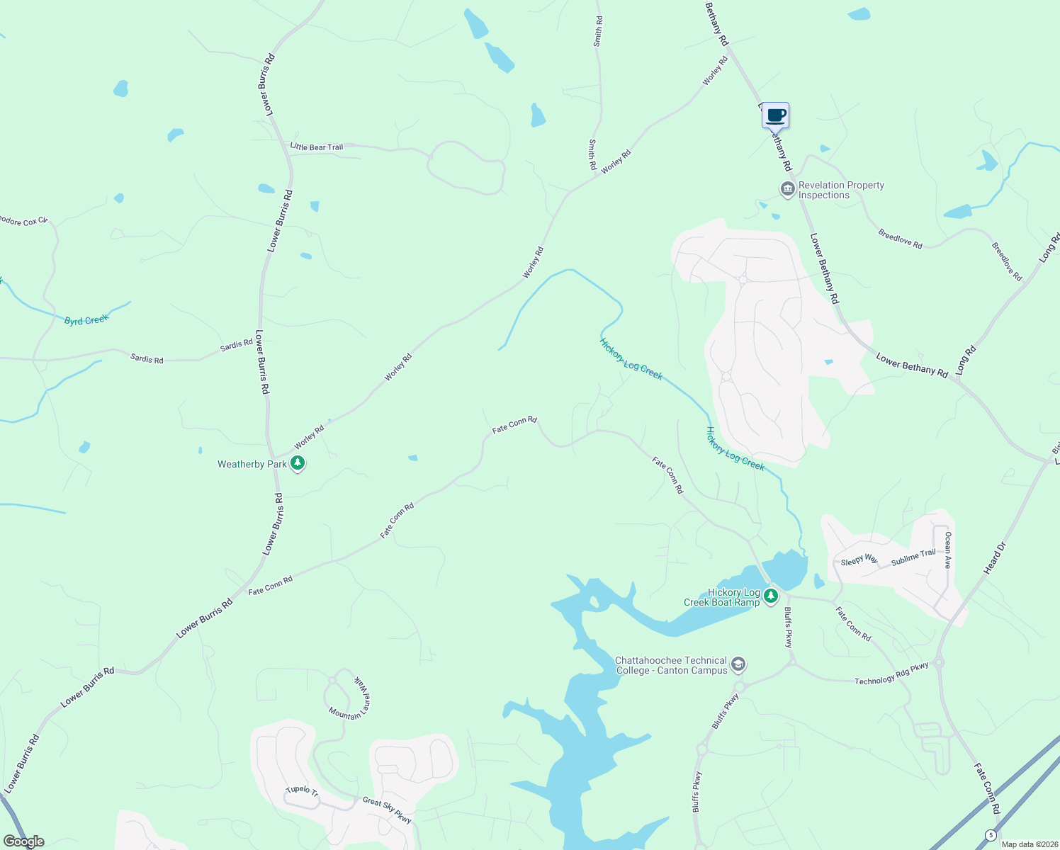 map of restaurants, bars, coffee shops, grocery stores, and more near 1378 Fate Conn Road in Canton
