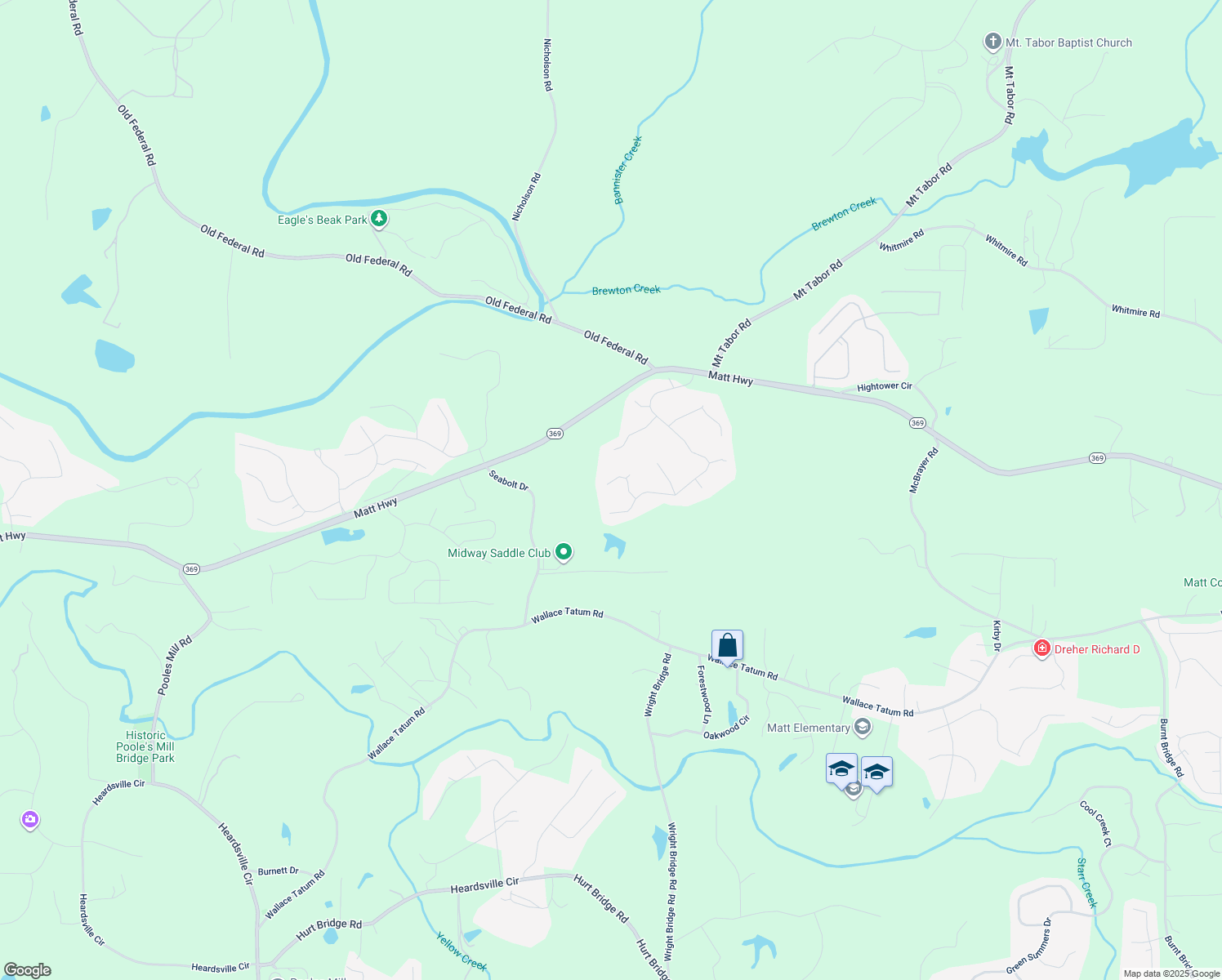 map of restaurants, bars, coffee shops, grocery stores, and more near 8645 River Rock Court in Ball Ground
