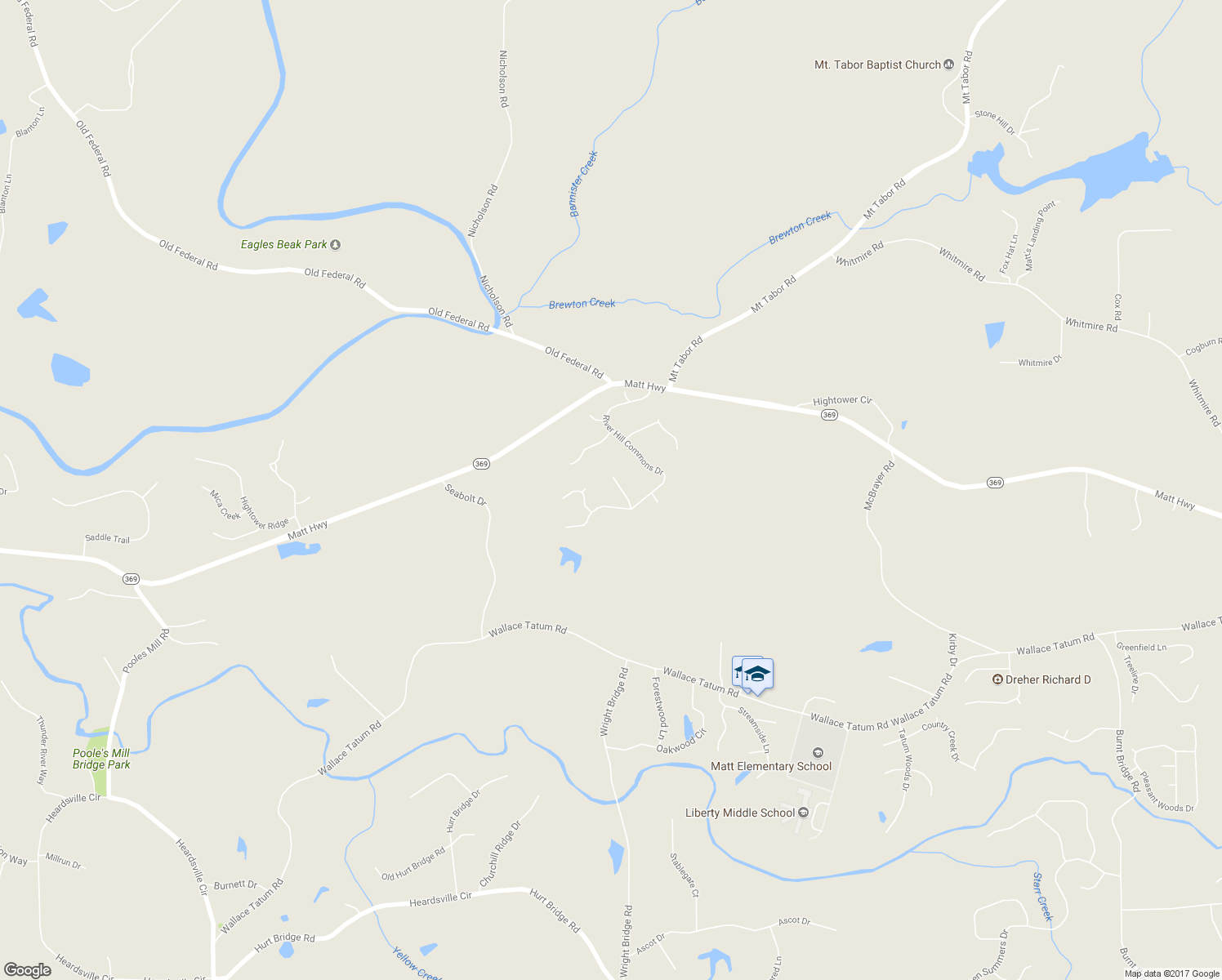 map of restaurants, bars, coffee shops, grocery stores, and more near 8455 River Bluff Place in Ball Ground