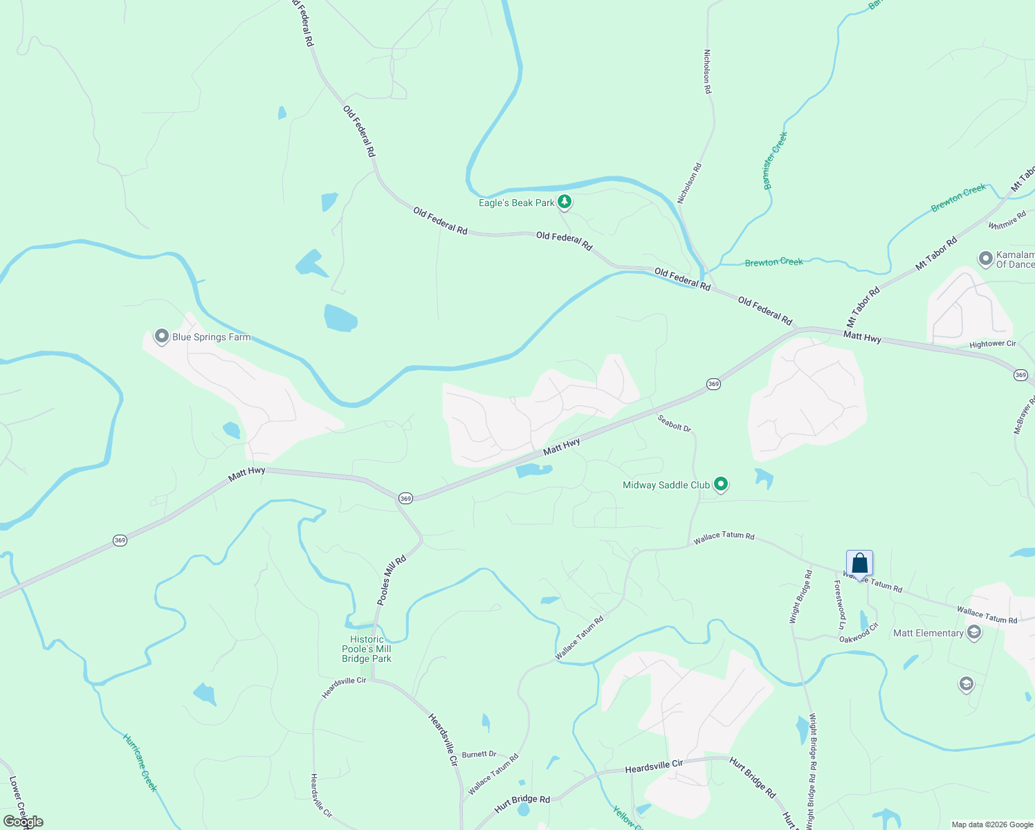 map of restaurants, bars, coffee shops, grocery stores, and more near 8645 Etowah Bluffs in Ball Ground