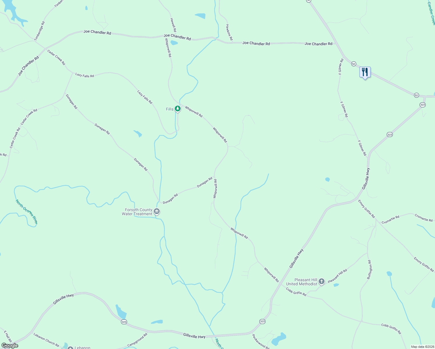 map of restaurants, bars, coffee shops, grocery stores, and more near 4399 Whiporwill Road in Gillsville