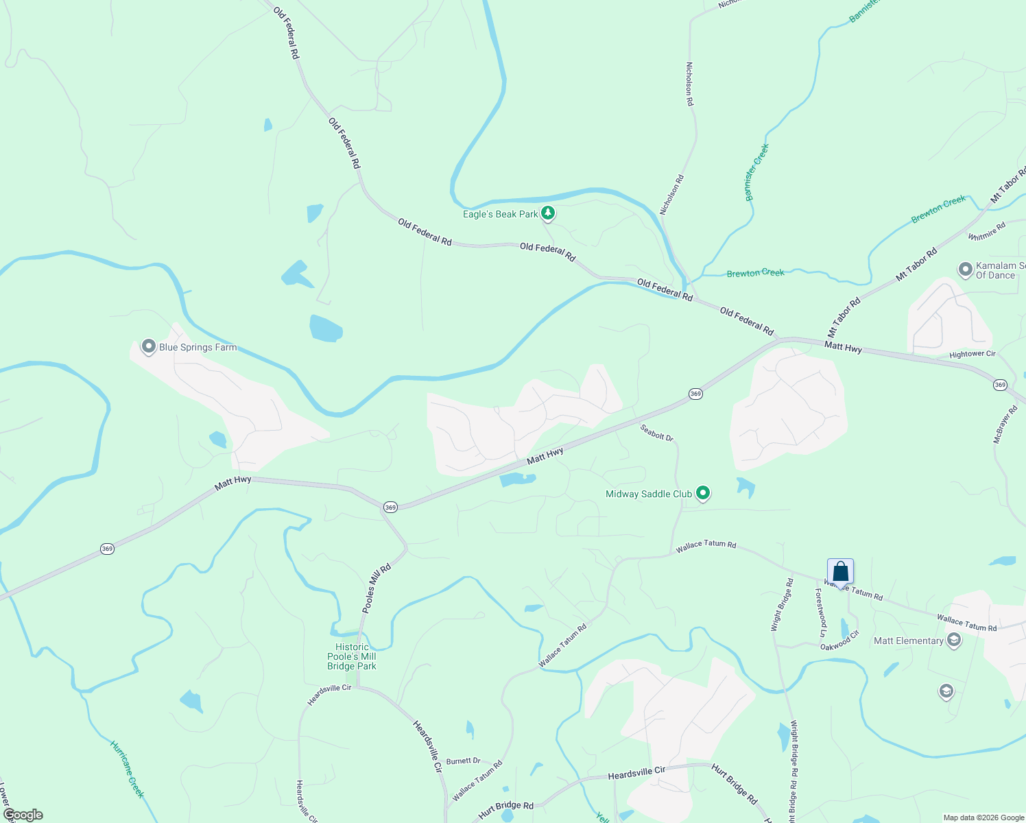 map of restaurants, bars, coffee shops, grocery stores, and more near 8645 Etowah Bluffs in Ball Ground
