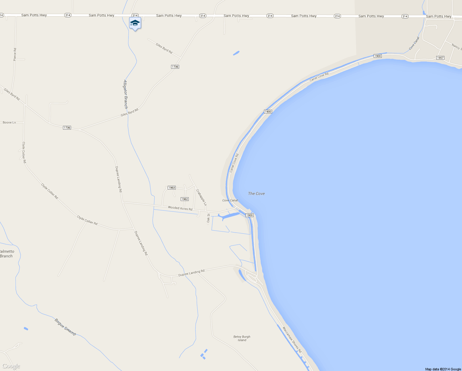 map of restaurants, bars, coffee shops, grocery stores, and more near 2210 Canal Cove Road in Lake Waccamaw