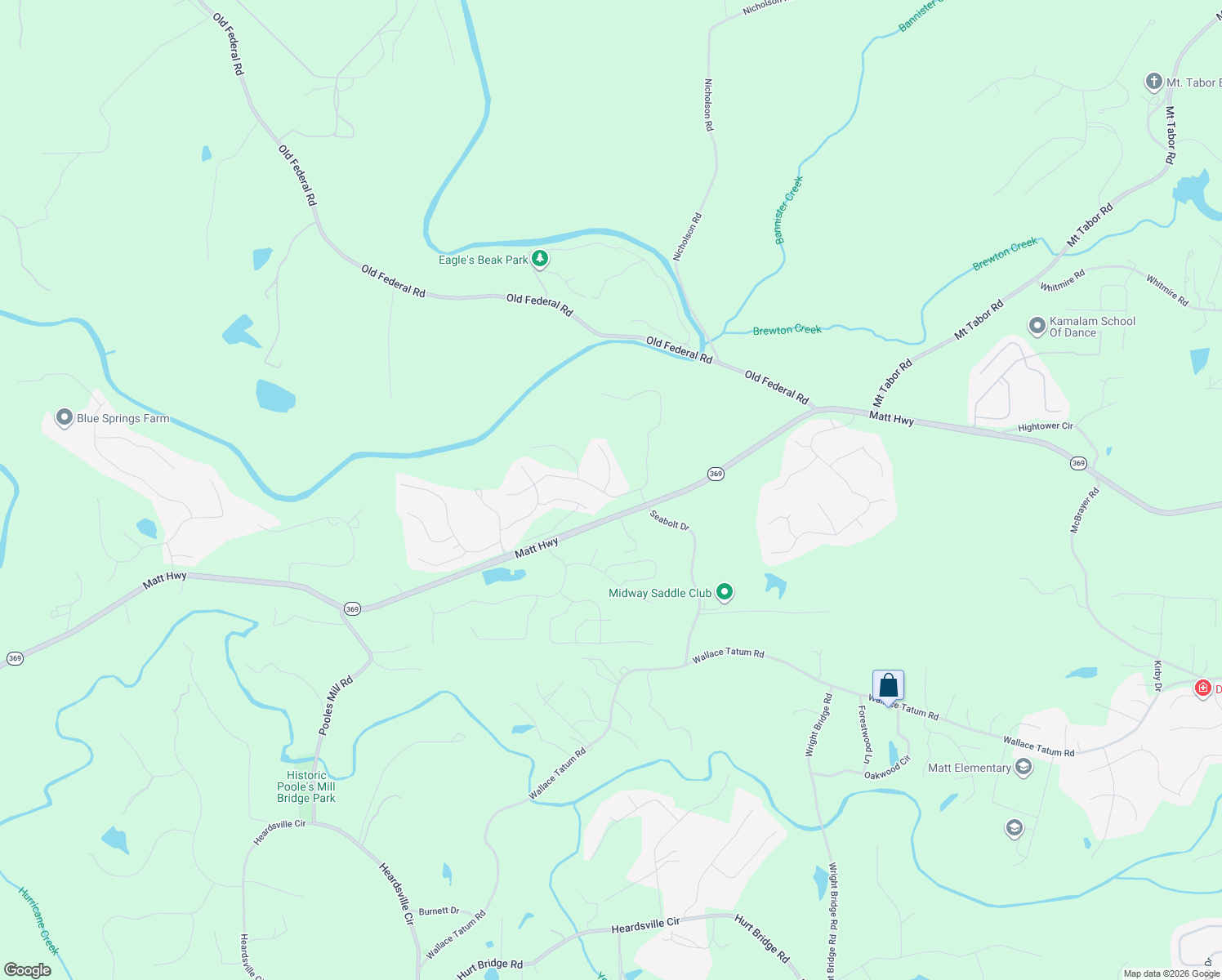 map of restaurants, bars, coffee shops, grocery stores, and more near 8250 Matt Highway in Ball Ground