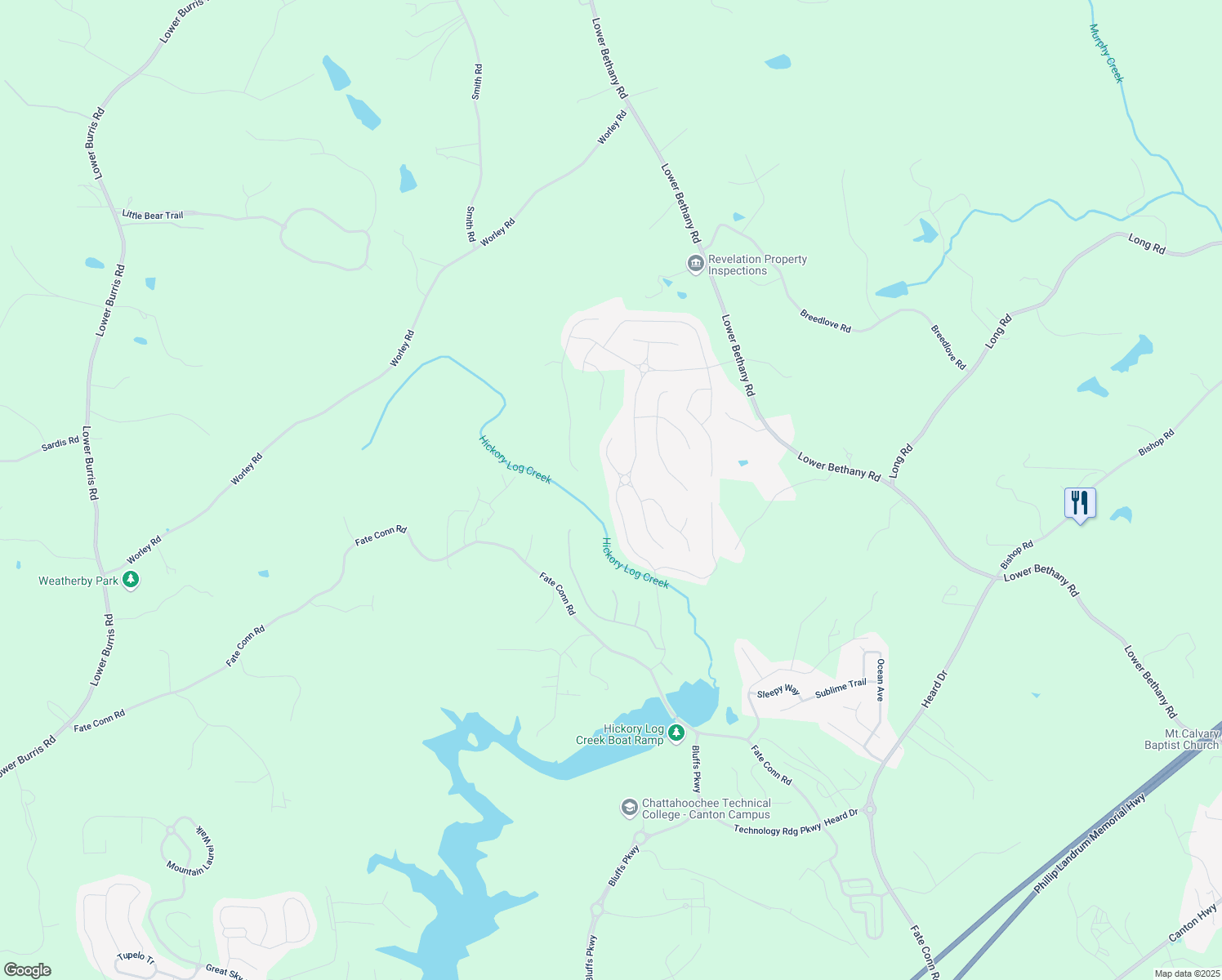 map of restaurants, bars, coffee shops, grocery stores, and more near 2077 Towne Mill Avenue in Canton