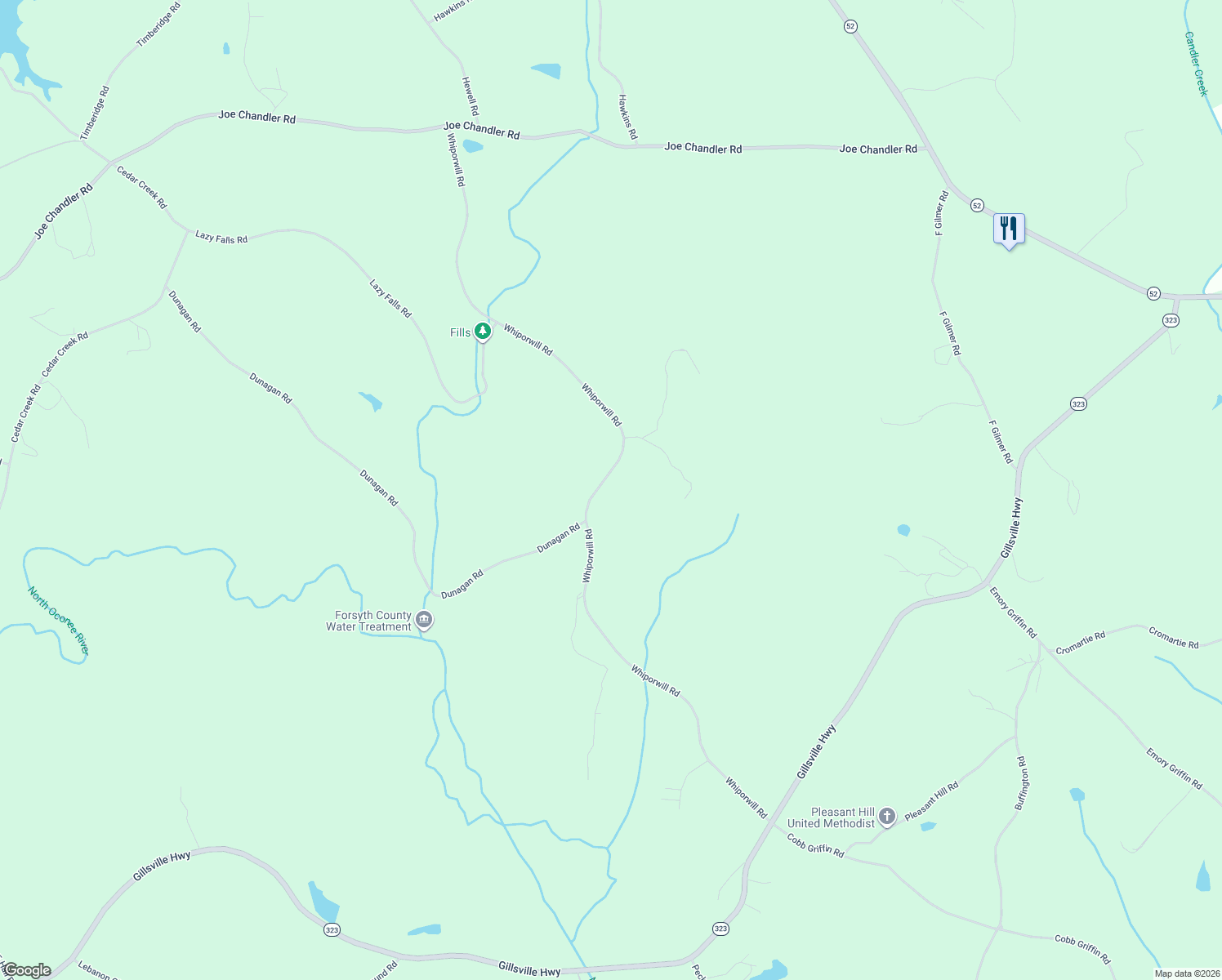 map of restaurants, bars, coffee shops, grocery stores, and more near 4379 Whiporwill Road in Gillsville