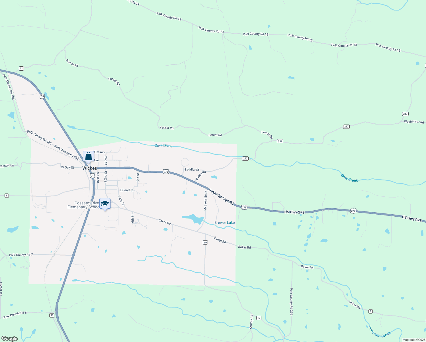 map of restaurants, bars, coffee shops, grocery stores, and more near 146 Bunch Road in Wickes