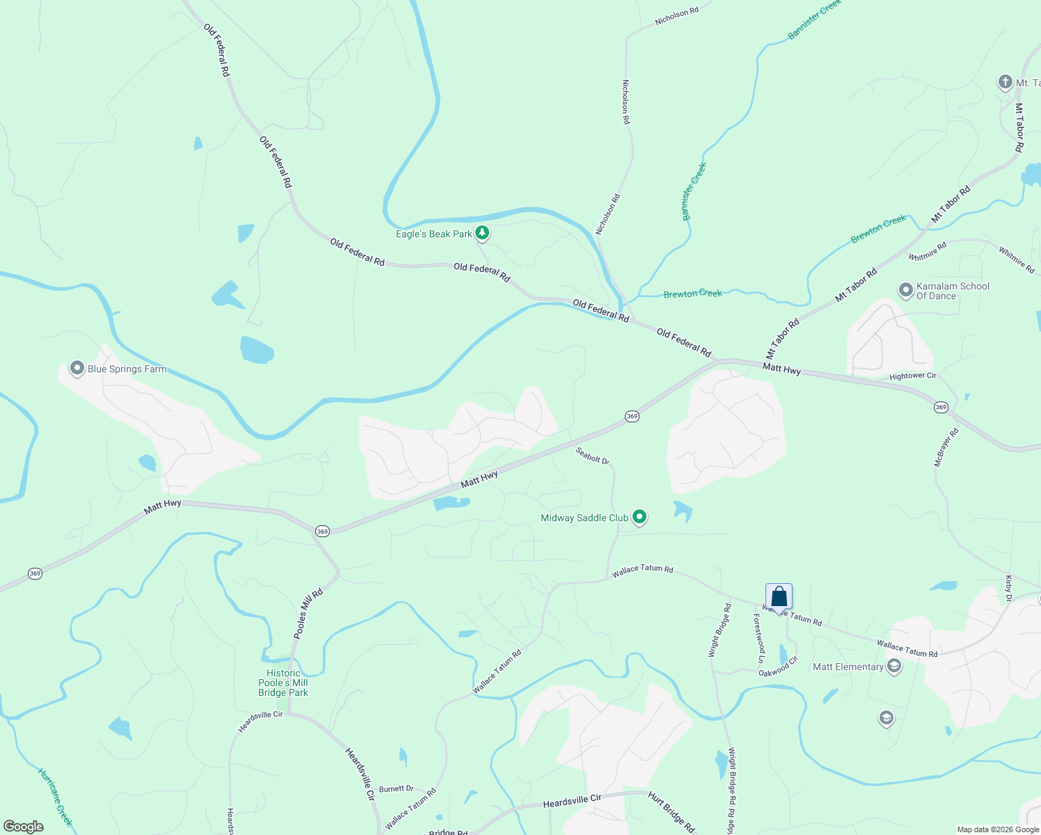map of restaurants, bars, coffee shops, grocery stores, and more near 8250 Matt Highway in Ball Ground