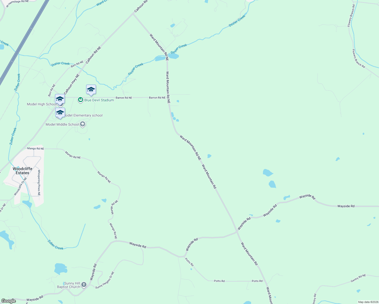 map of restaurants, bars, coffee shops, grocery stores, and more near 919 Ward Mountain Road Northeast in Rome