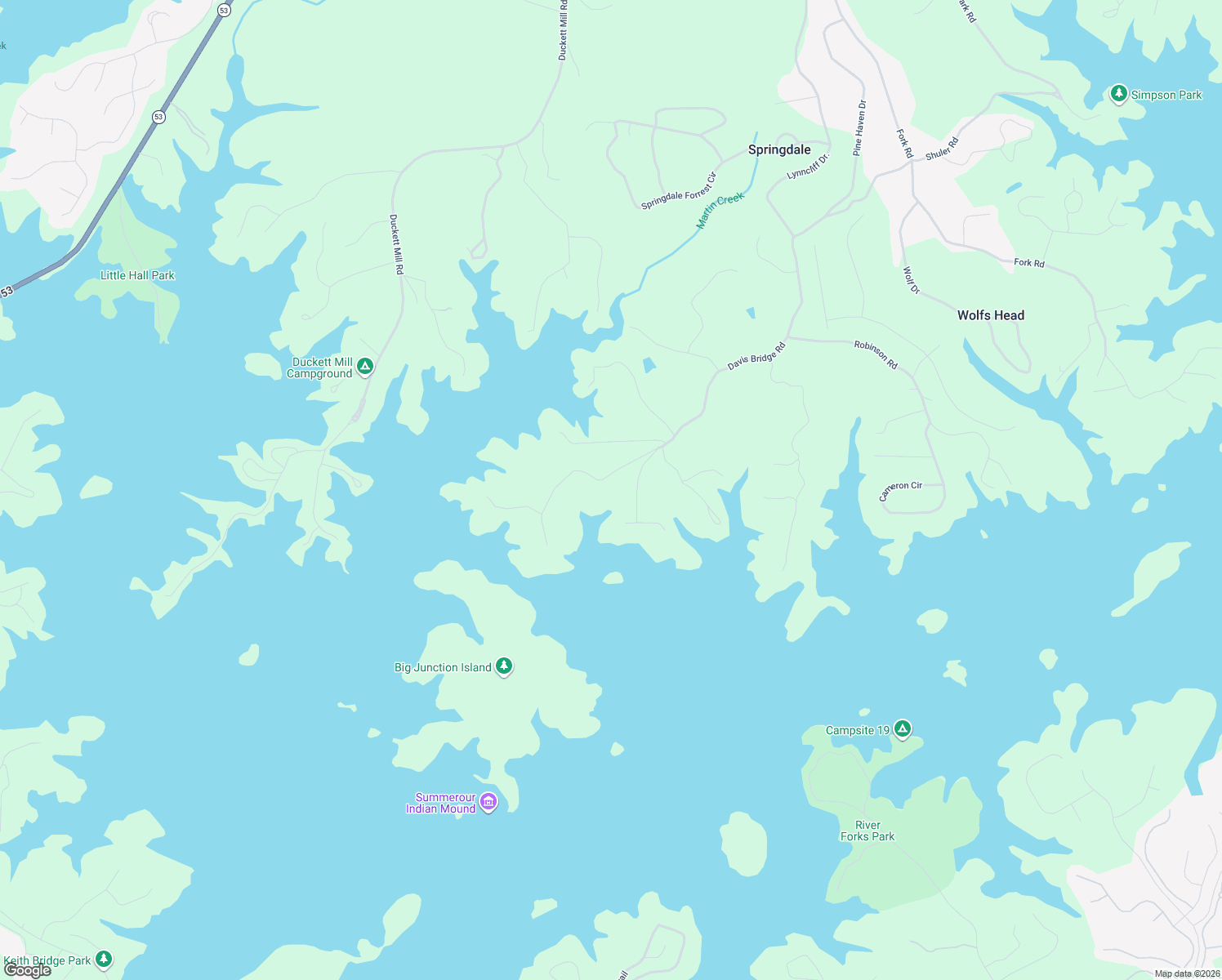 map of restaurants, bars, coffee shops, grocery stores, and more near 3653 Davis Bridge Road in Gainesville