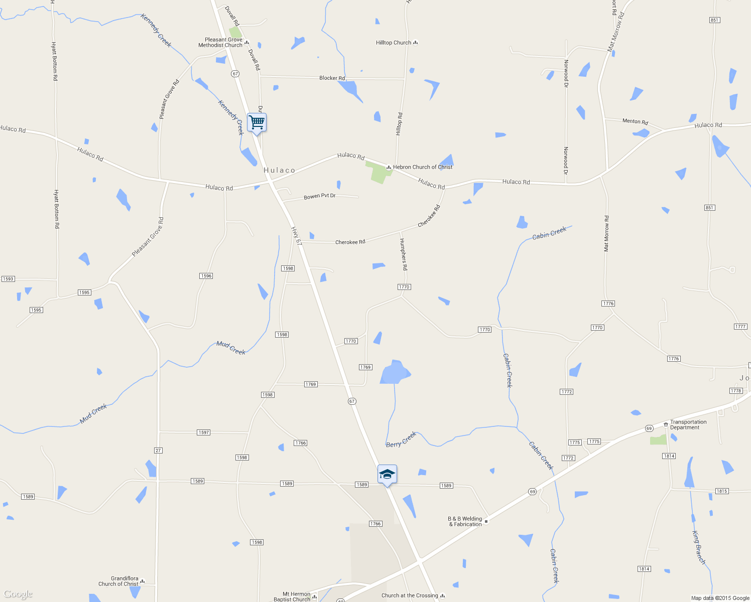 map of restaurants, bars, coffee shops, grocery stores, and more near 329 County Road 1770 in Joppa