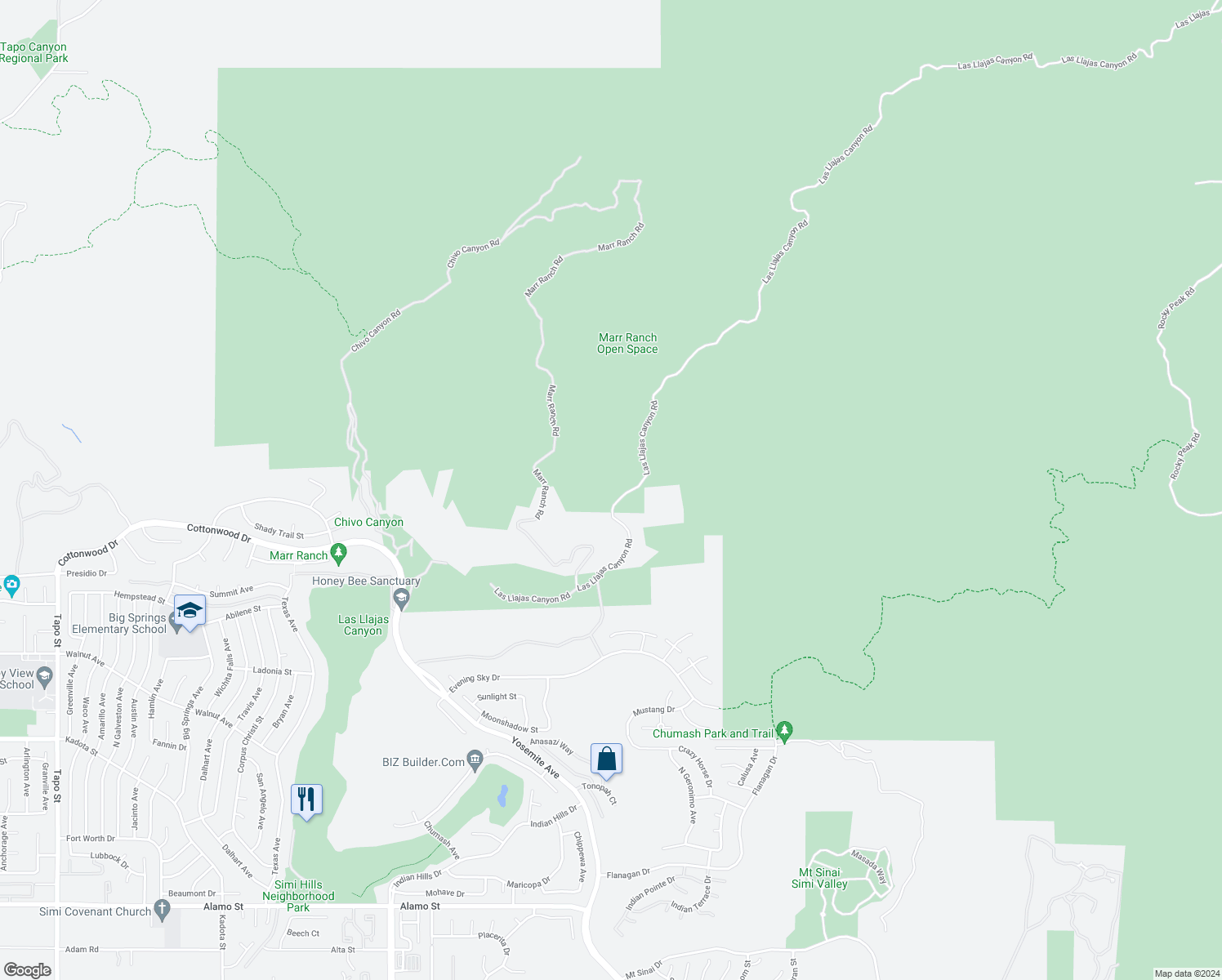 map of restaurants, bars, coffee shops, grocery stores, and more near in Simi Valley