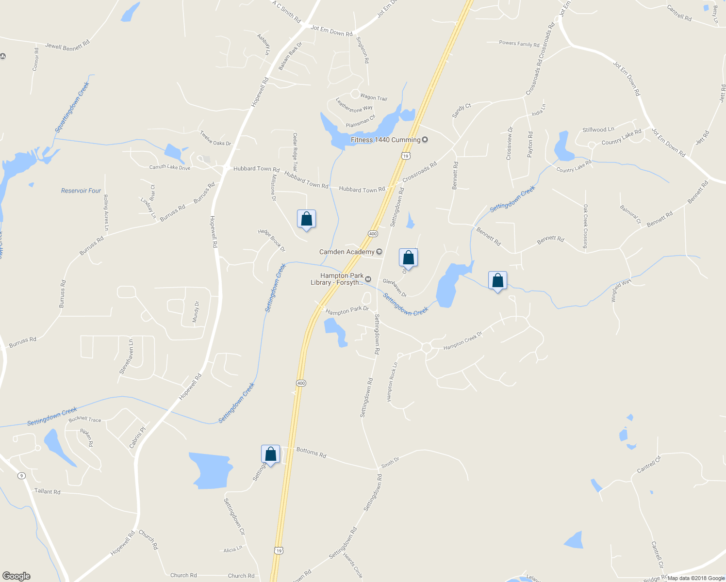 map of restaurants, bars, coffee shops, grocery stores, and more near 5950 Vinyard Lane in Cumming