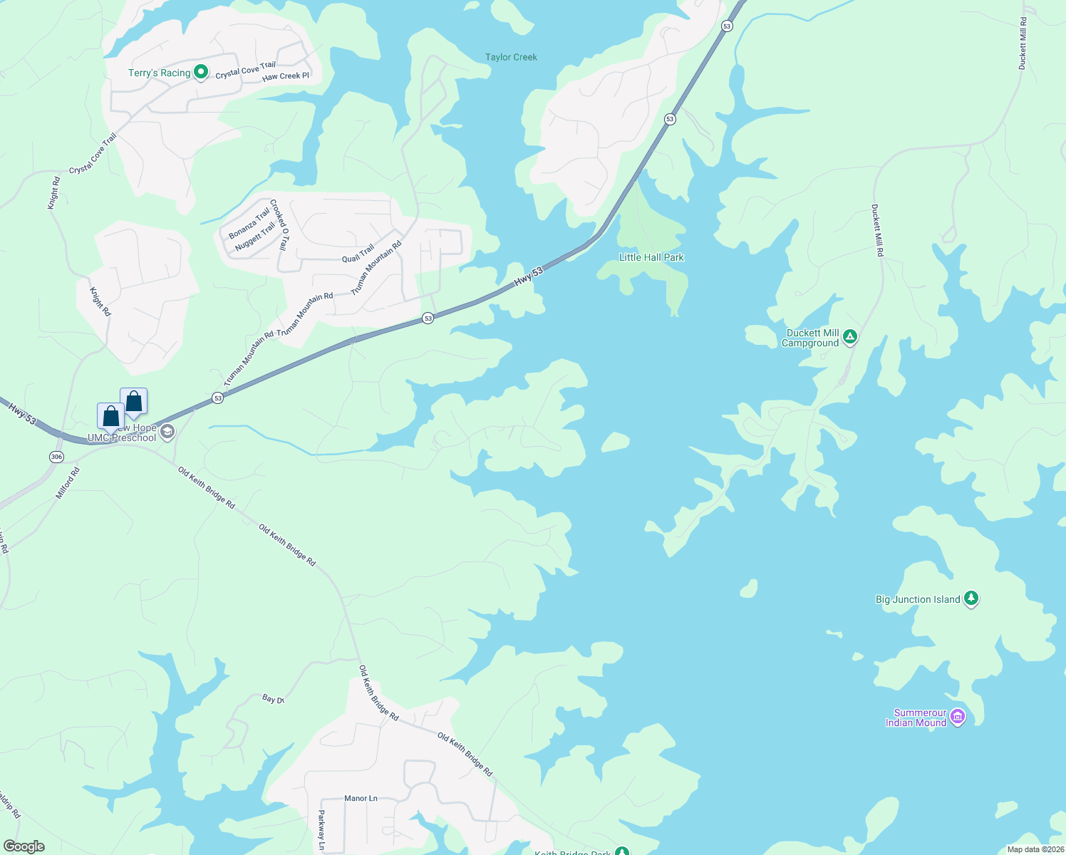 map of restaurants, bars, coffee shops, grocery stores, and more near 5425 Honeysuckle Trail in Gainesville