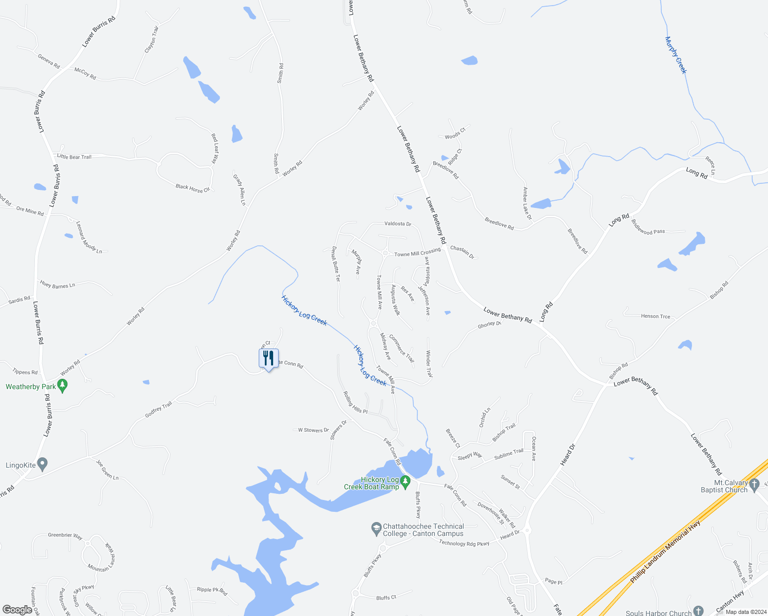 map of restaurants, bars, coffee shops, grocery stores, and more near 2088 Towne Mill Avenue in Canton