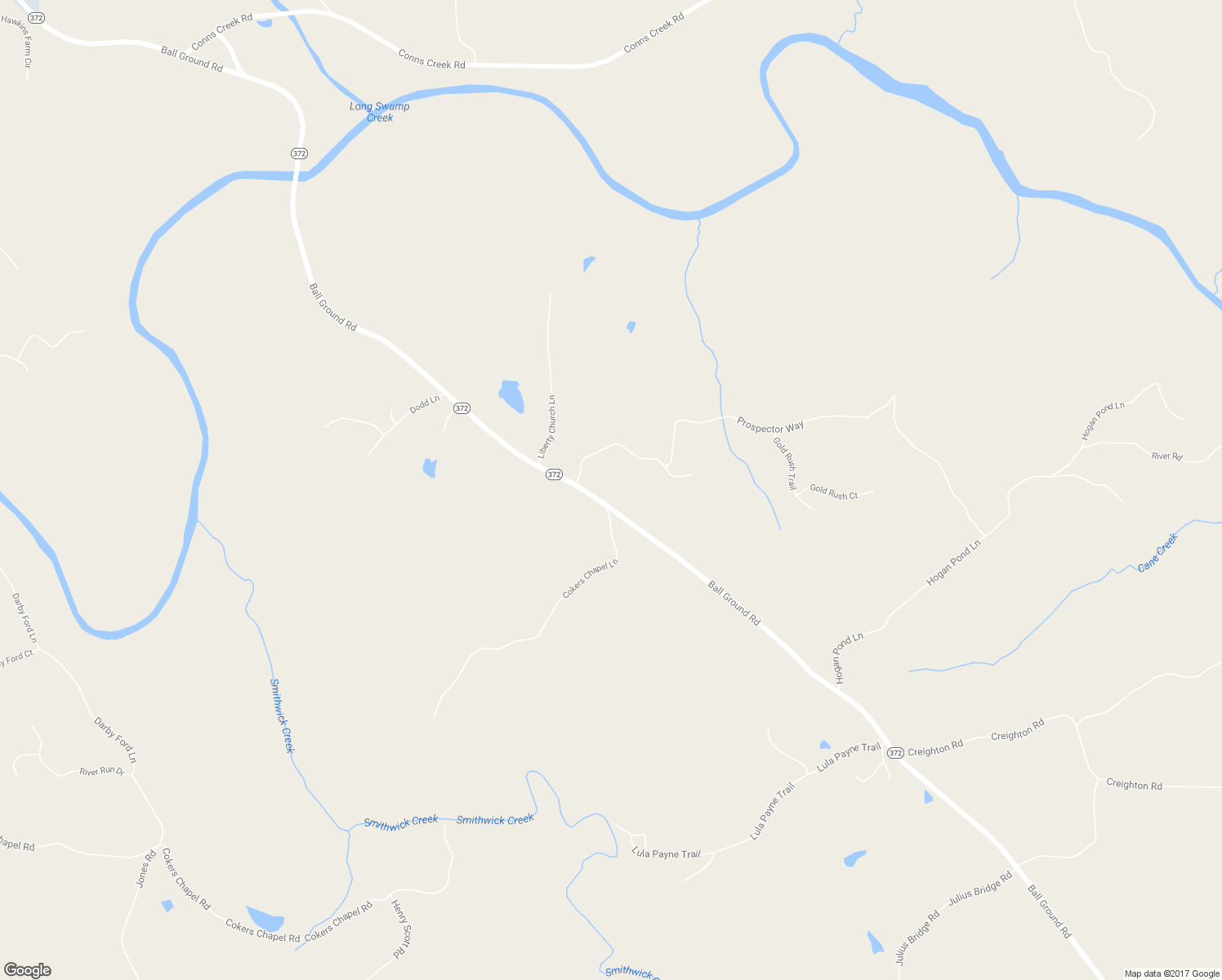 map of restaurants, bars, coffee shops, grocery stores, and more near 3605 Ball Ground Road in Ball Ground