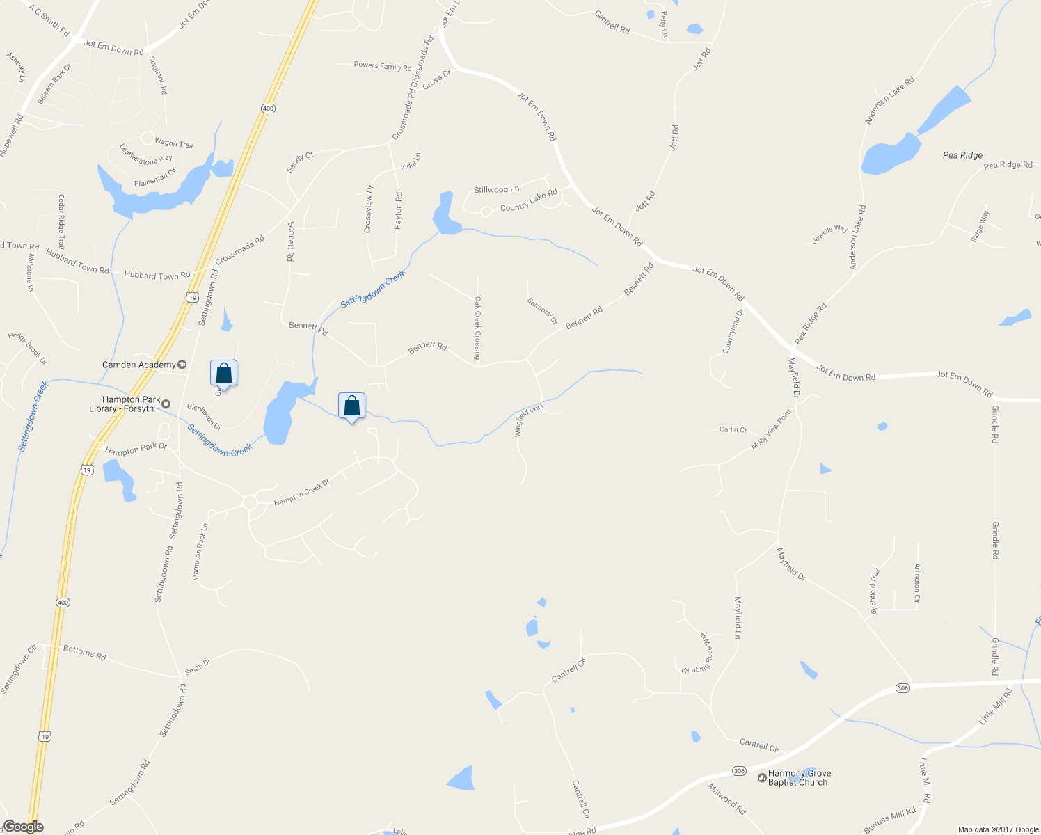 map of restaurants, bars, coffee shops, grocery stores, and more near 7265 Wingfield Way in Cumming