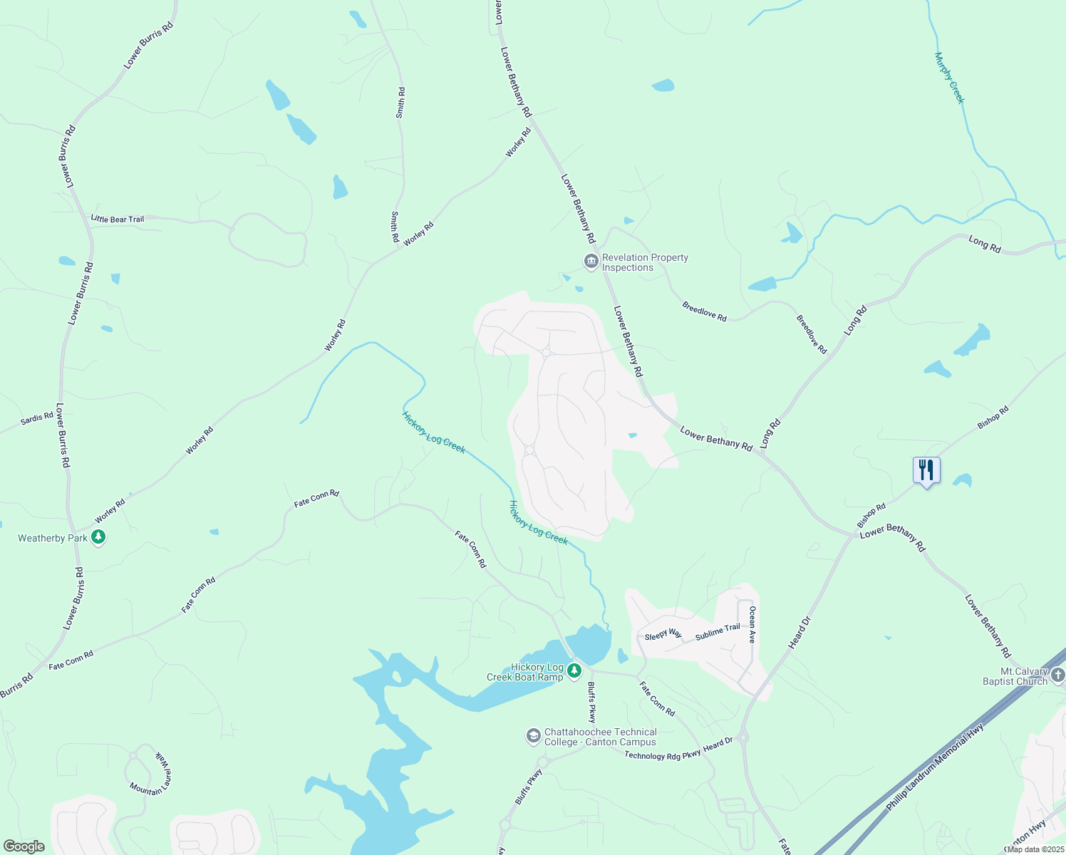 map of restaurants, bars, coffee shops, grocery stores, and more near 2095 Towne Mill Avenue in Canton