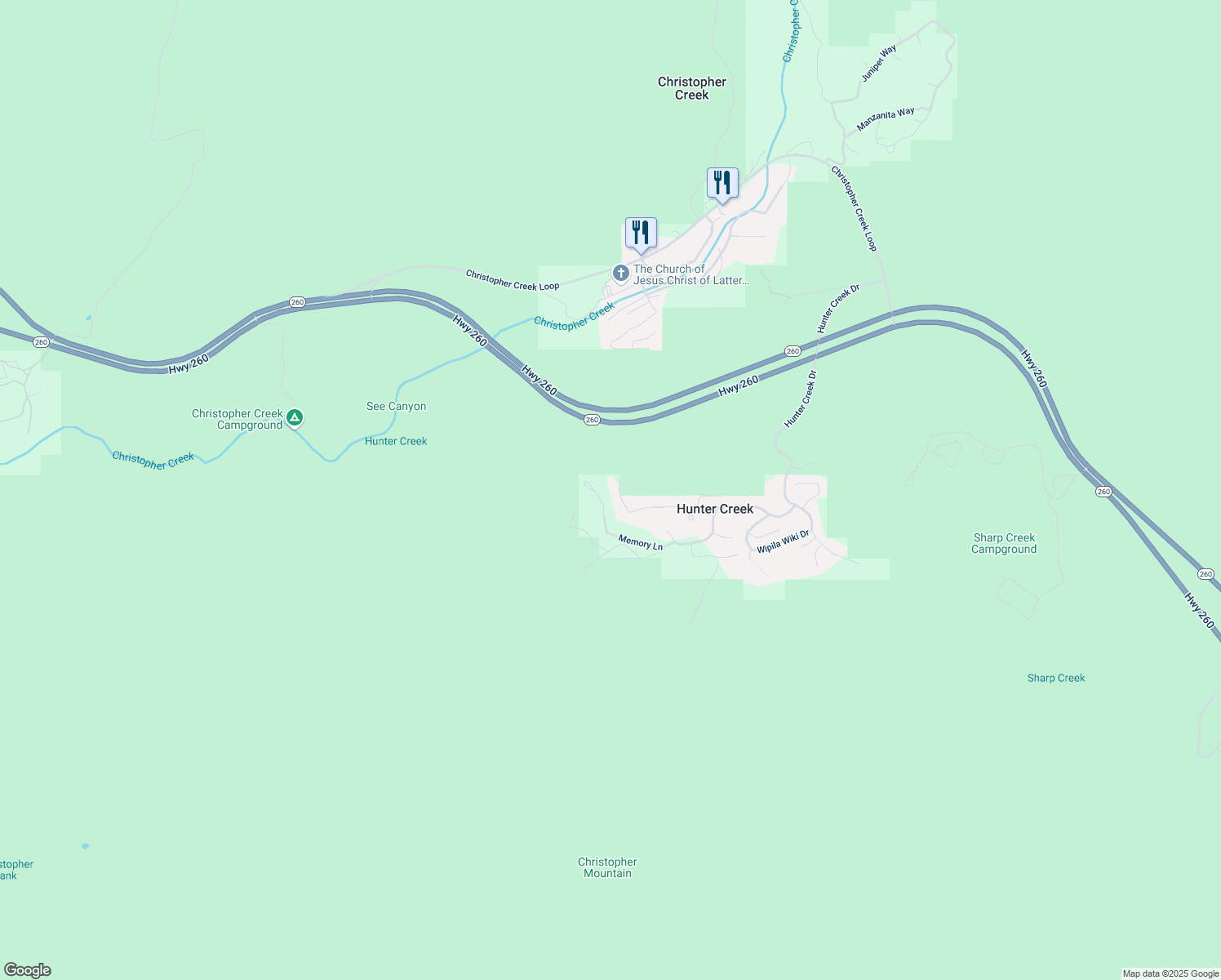 map of restaurants, bars, coffee shops, grocery stores, and more near Palmer Circle in Payson