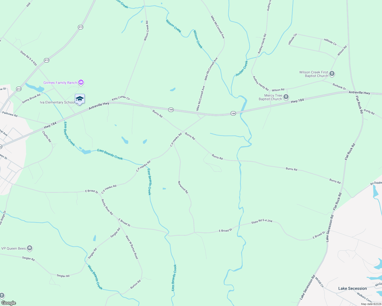 map of restaurants, bars, coffee shops, grocery stores, and more near 115 Norwood Road in Iva