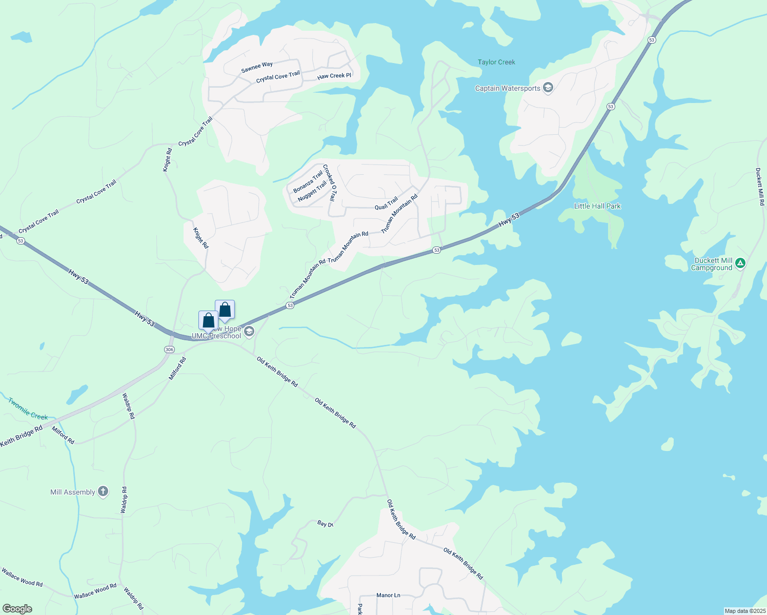 map of restaurants, bars, coffee shops, grocery stores, and more near 4525 Chestatee Heights Road in Gainesville
