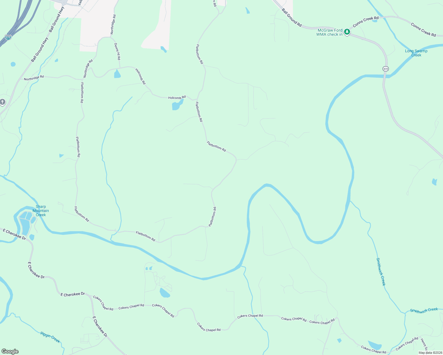 map of restaurants, bars, coffee shops, grocery stores, and more near 2885 Flatbottom Road in Ball Ground