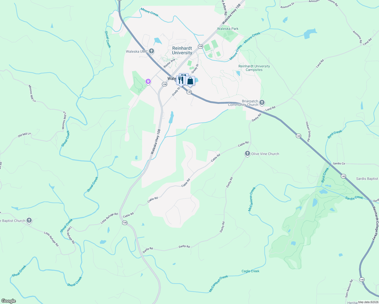 map of restaurants, bars, coffee shops, grocery stores, and more near 221 Paul Cagle Drive in Waleska