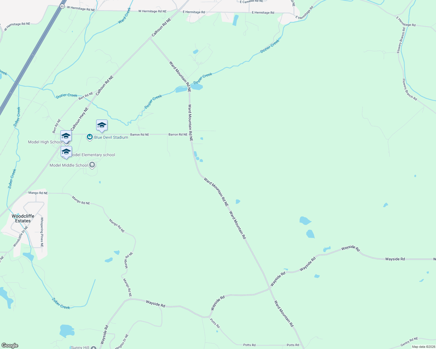map of restaurants, bars, coffee shops, grocery stores, and more near 1164 Ward Mountain Road Northeast in Rome