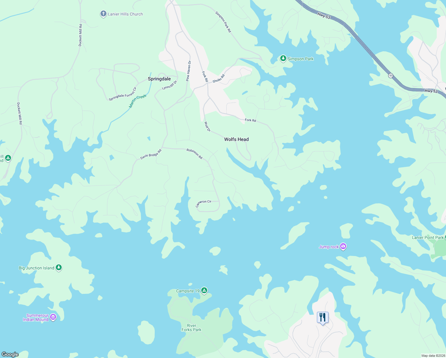 map of restaurants, bars, coffee shops, grocery stores, and more near 3431 Dockside Shores Drive in Gainesville