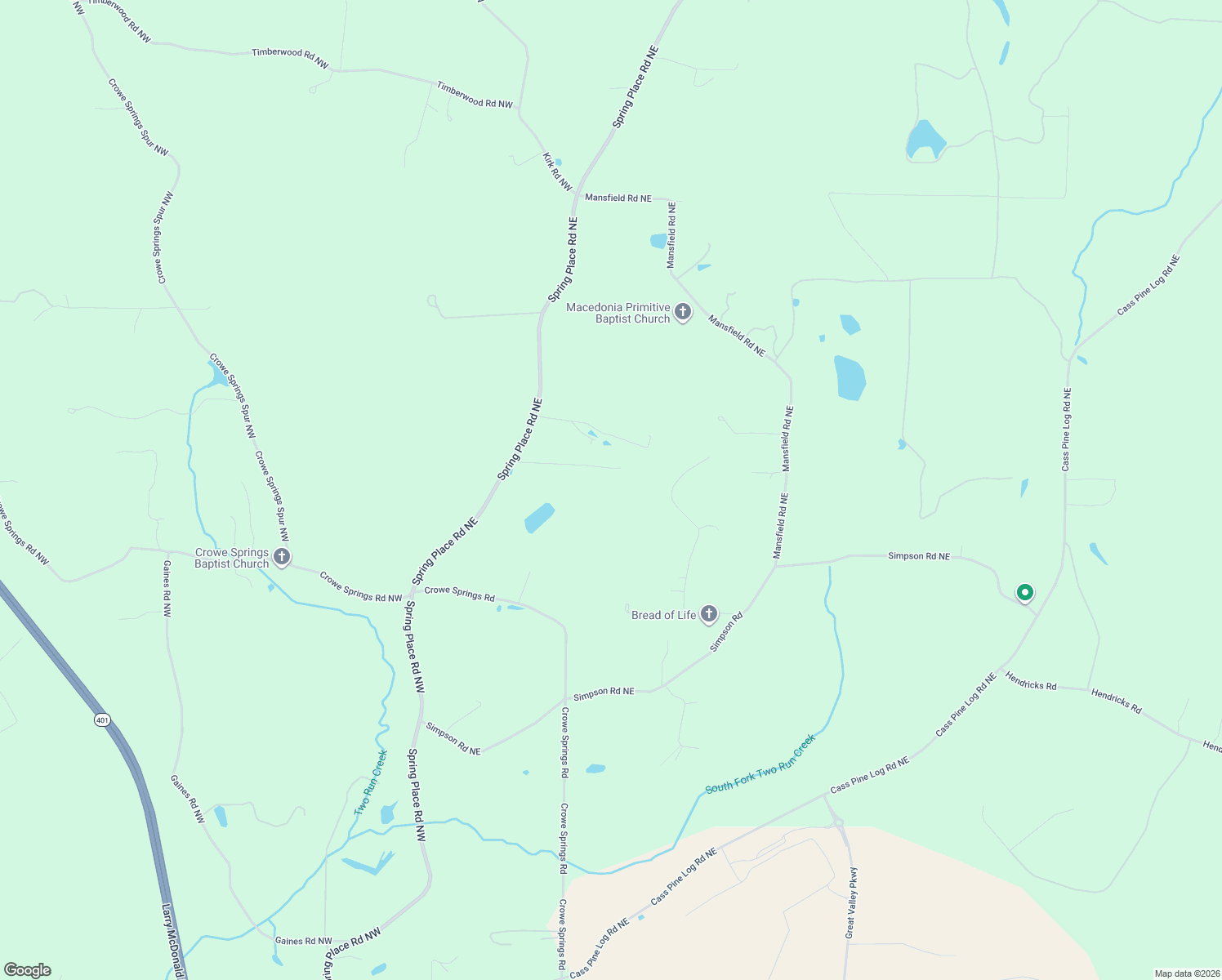 map of restaurants, bars, coffee shops, grocery stores, and more near 414 Spring Place Road Northeast in White