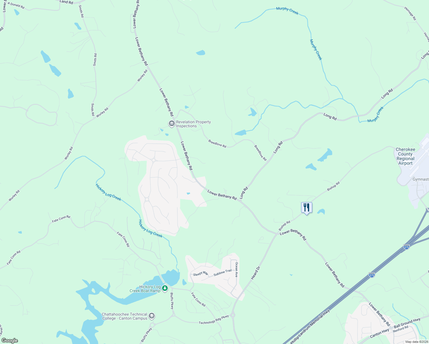 map of restaurants, bars, coffee shops, grocery stores, and more near 2010 Lower Bethany Road in Ball Ground
