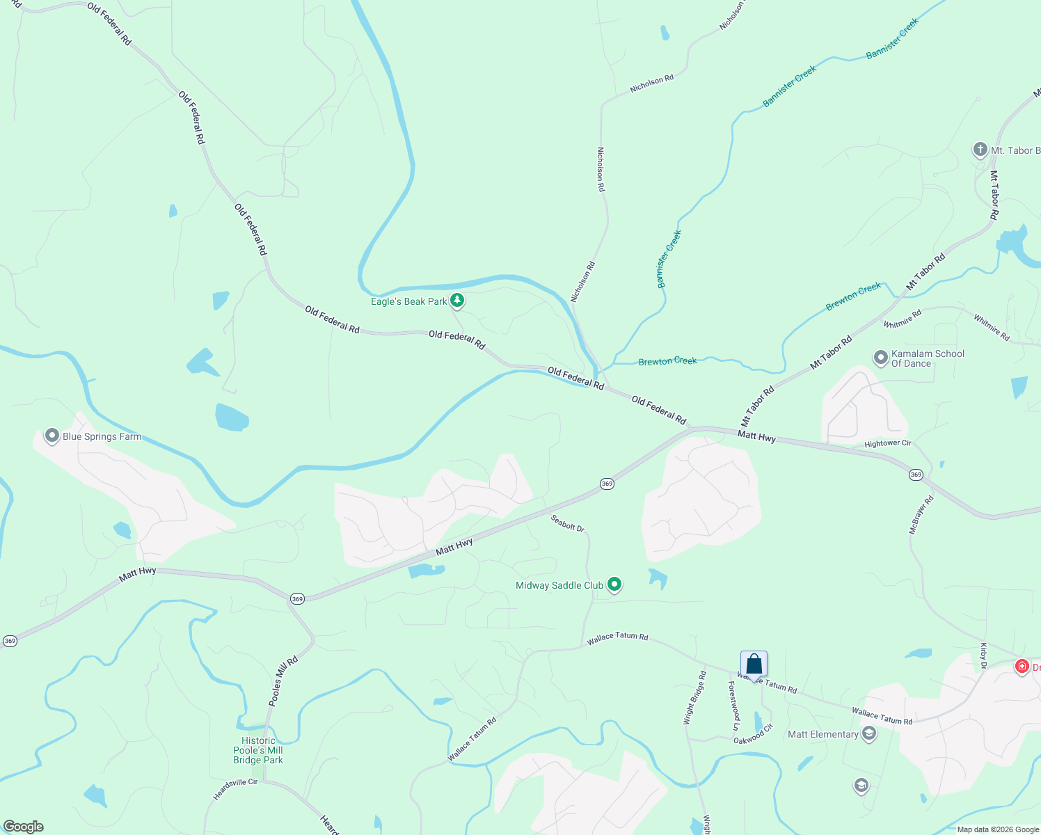map of restaurants, bars, coffee shops, grocery stores, and more near 8250 Matt Highway in Ball Ground