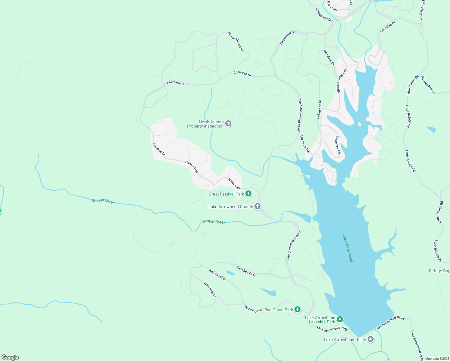 map of restaurants, bars, coffee shops, grocery stores, and more near 167 Arrowridge in Waleska