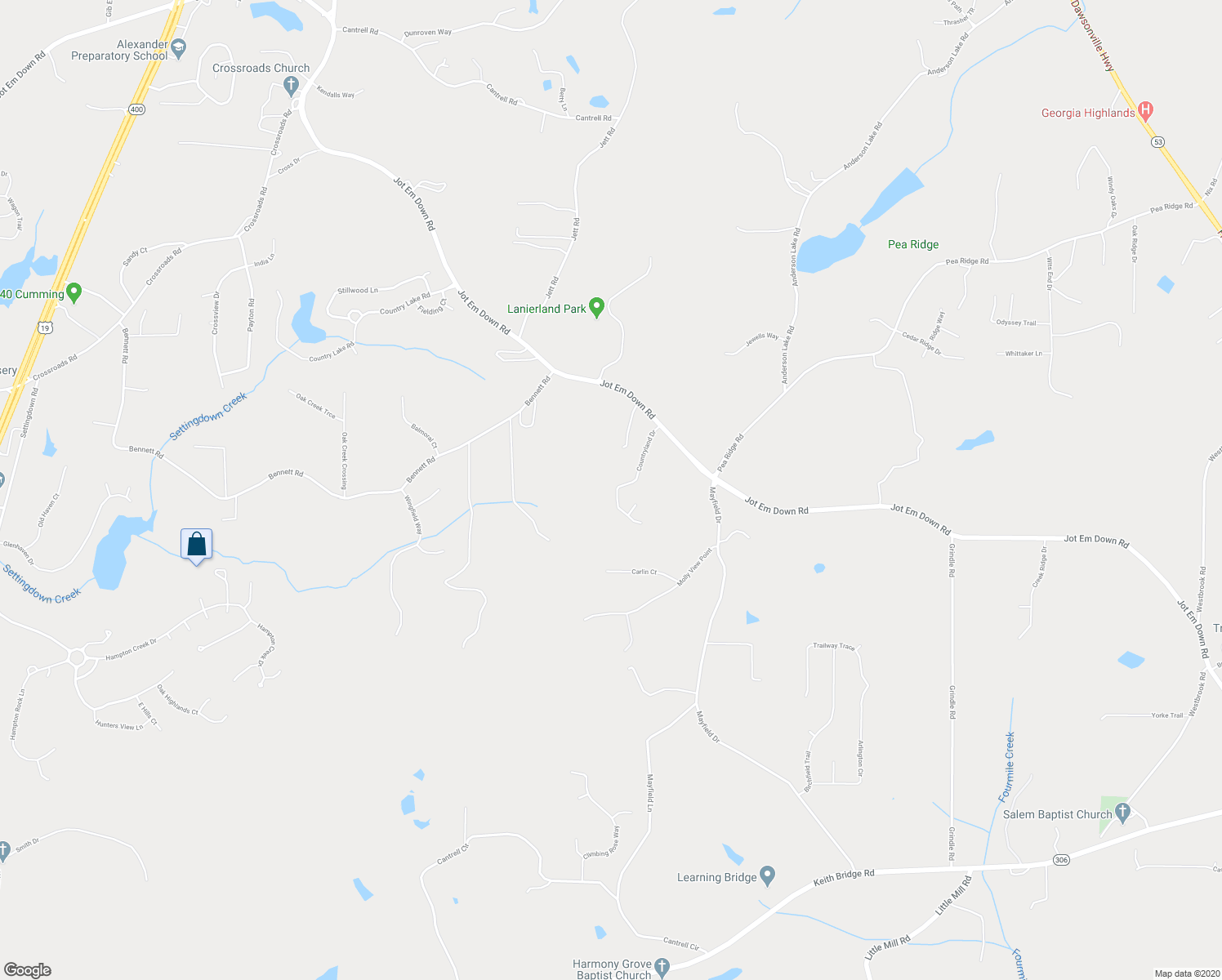 map of restaurants, bars, coffee shops, grocery stores, and more near 6330 Countryland Drive in Dawsonville