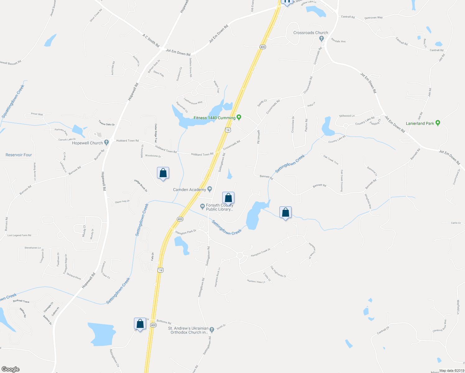map of restaurants, bars, coffee shops, grocery stores, and more near 5415 Old Haven Court in Cumming
