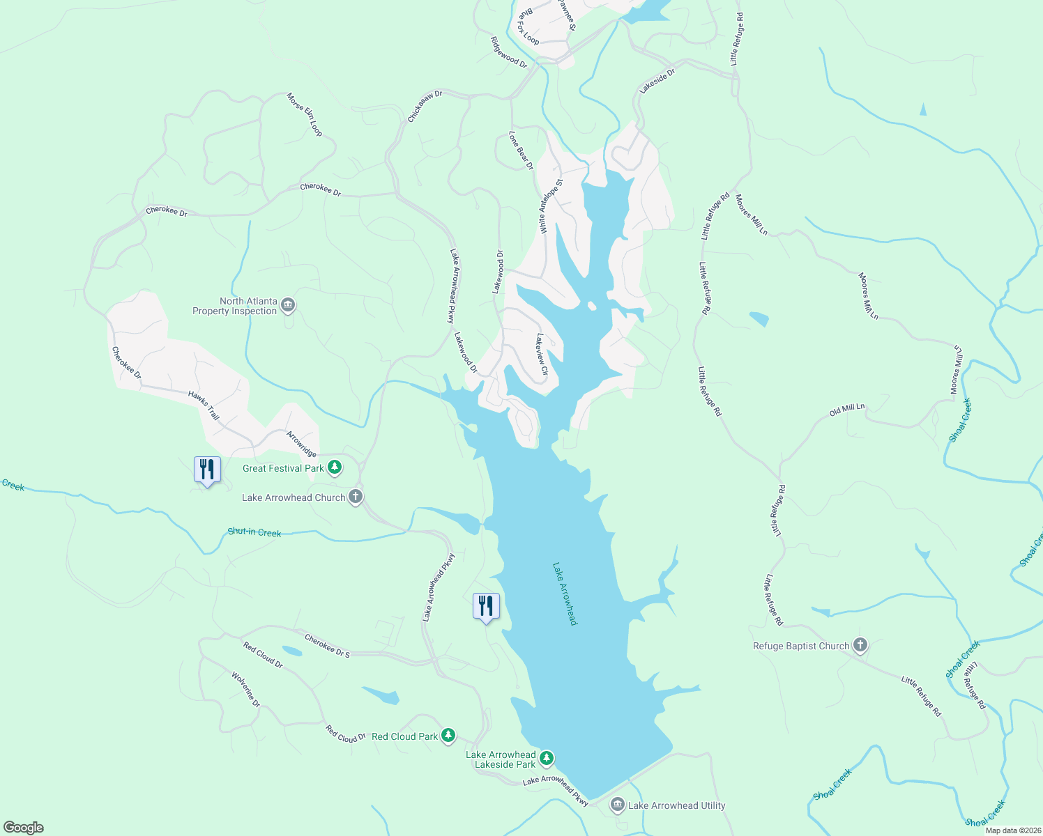 map of restaurants, bars, coffee shops, grocery stores, and more near 108 Narrows Dr in Waleska