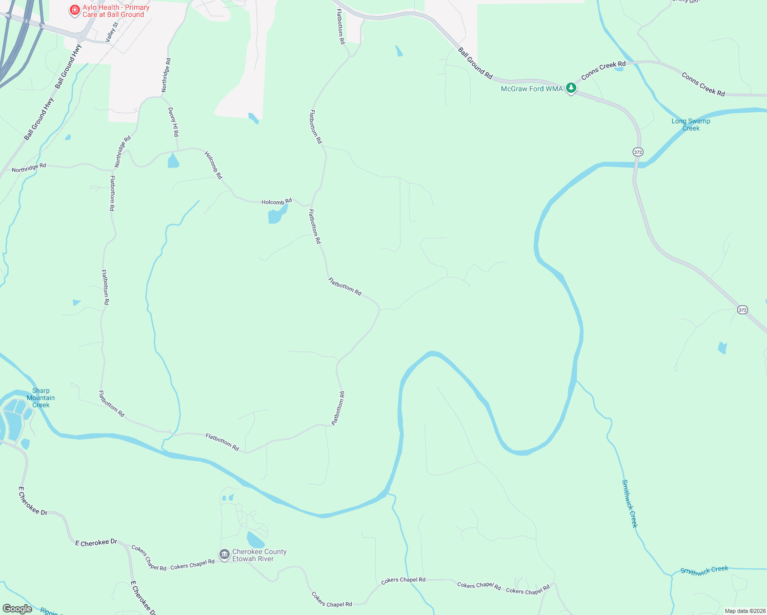 map of restaurants, bars, coffee shops, grocery stores, and more near Rambo Lane in Ball Ground
