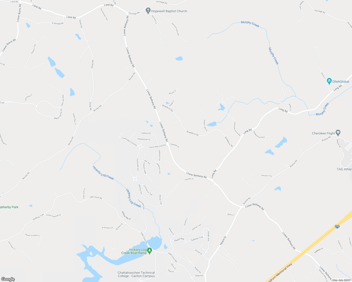 map of restaurants, bars, coffee shops, grocery stores, and more near 225 Chastain Drive in Ball Ground