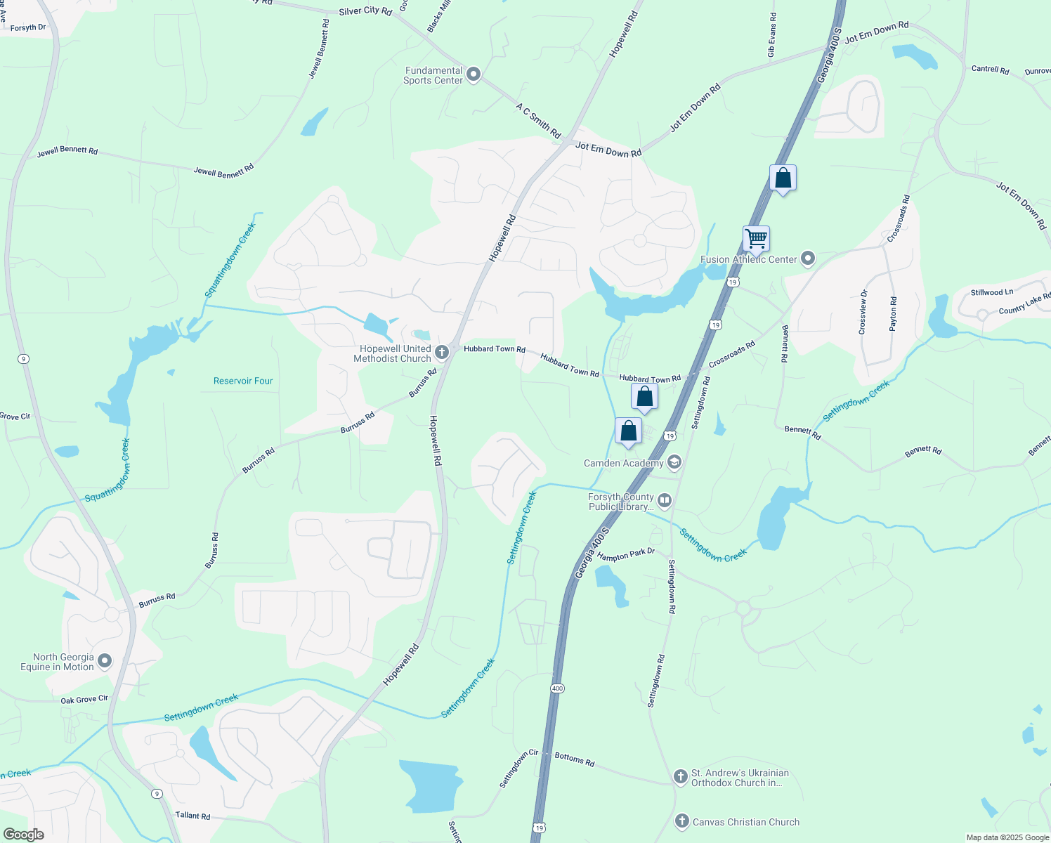 map of restaurants, bars, coffee shops, grocery stores, and more near 5770 Millstone Drive in Cumming