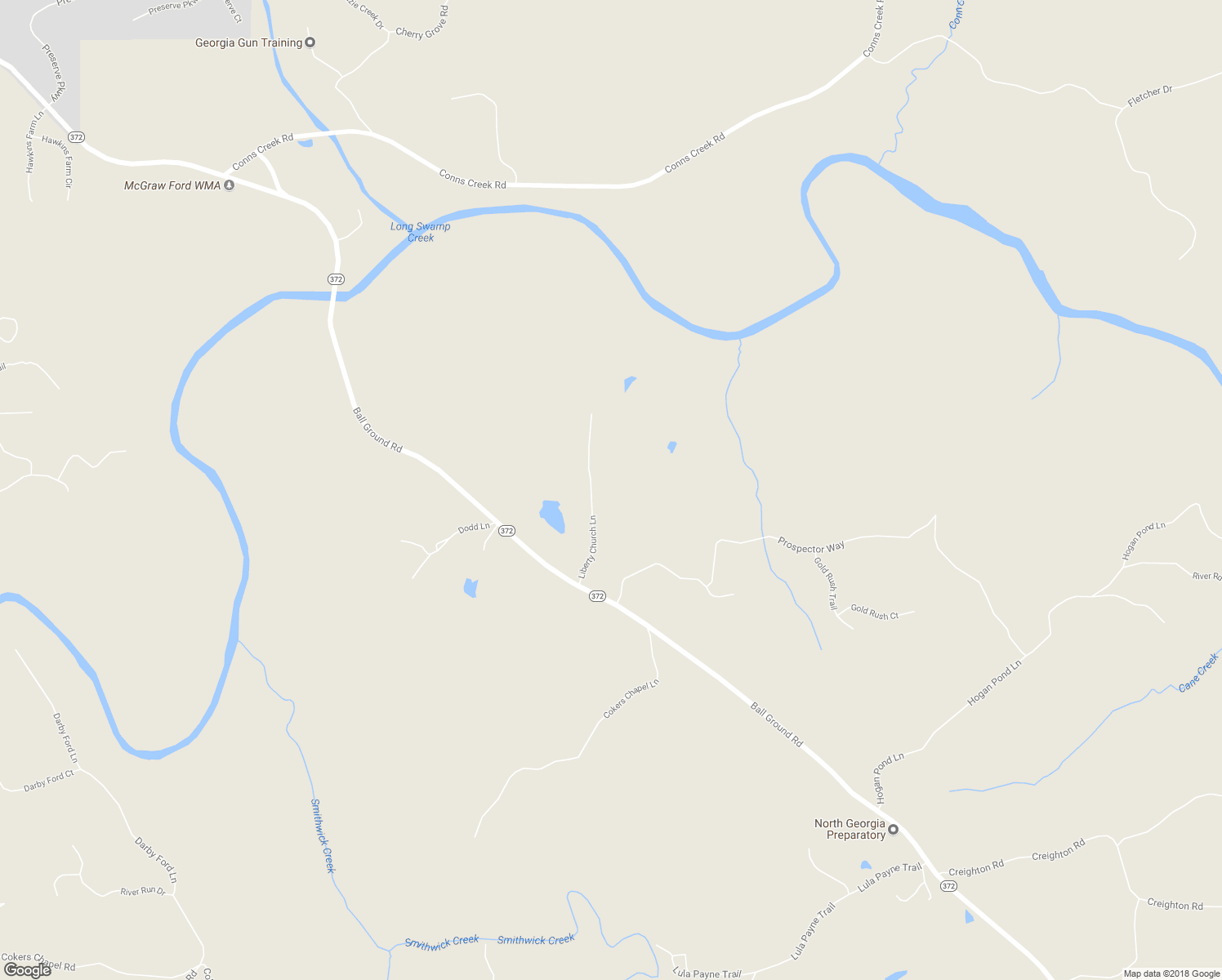 map of restaurants, bars, coffee shops, grocery stores, and more near 450 Liberty Church Lane in Ball Ground