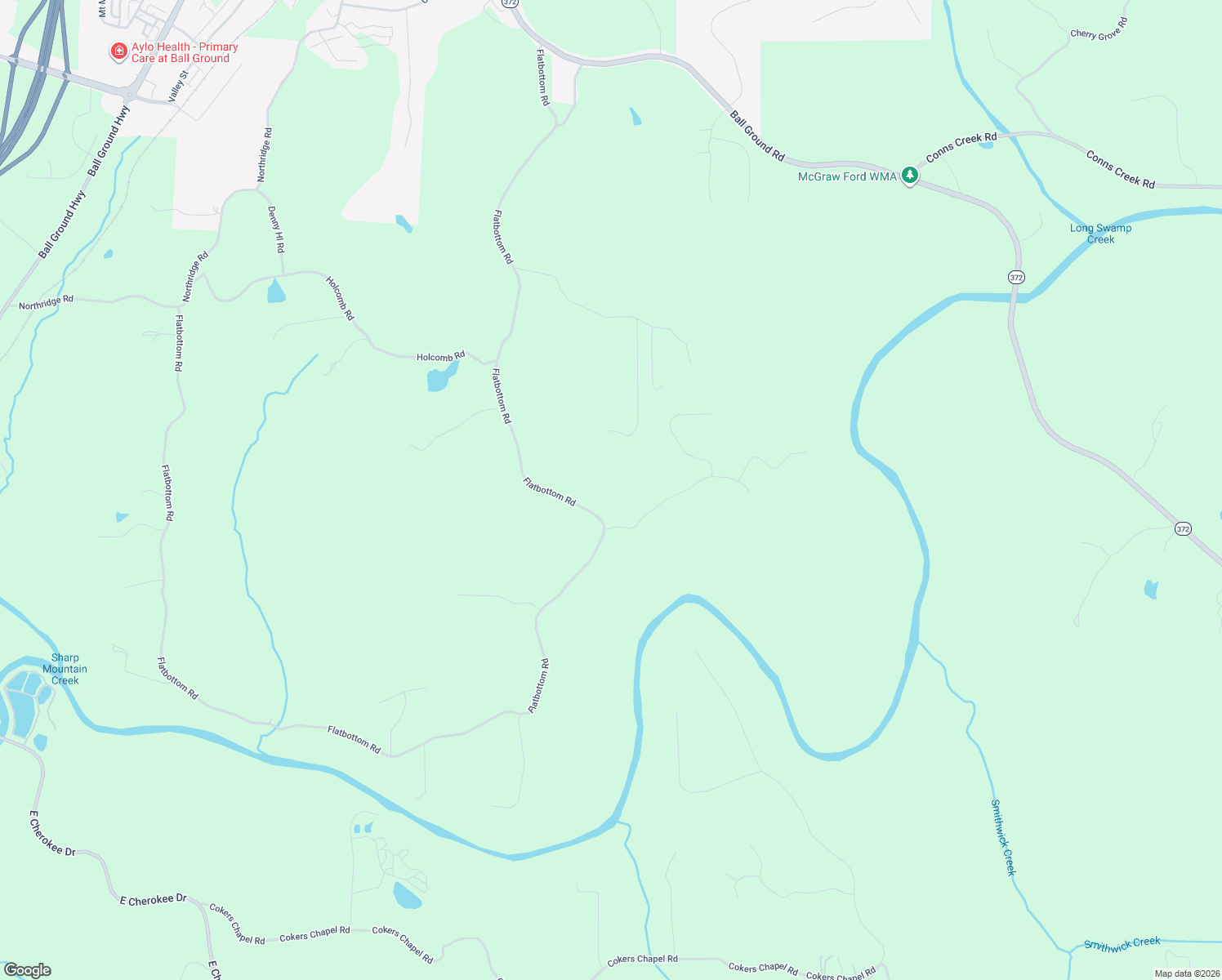 map of restaurants, bars, coffee shops, grocery stores, and more near 3110 Flatbottom Road in Ball Ground