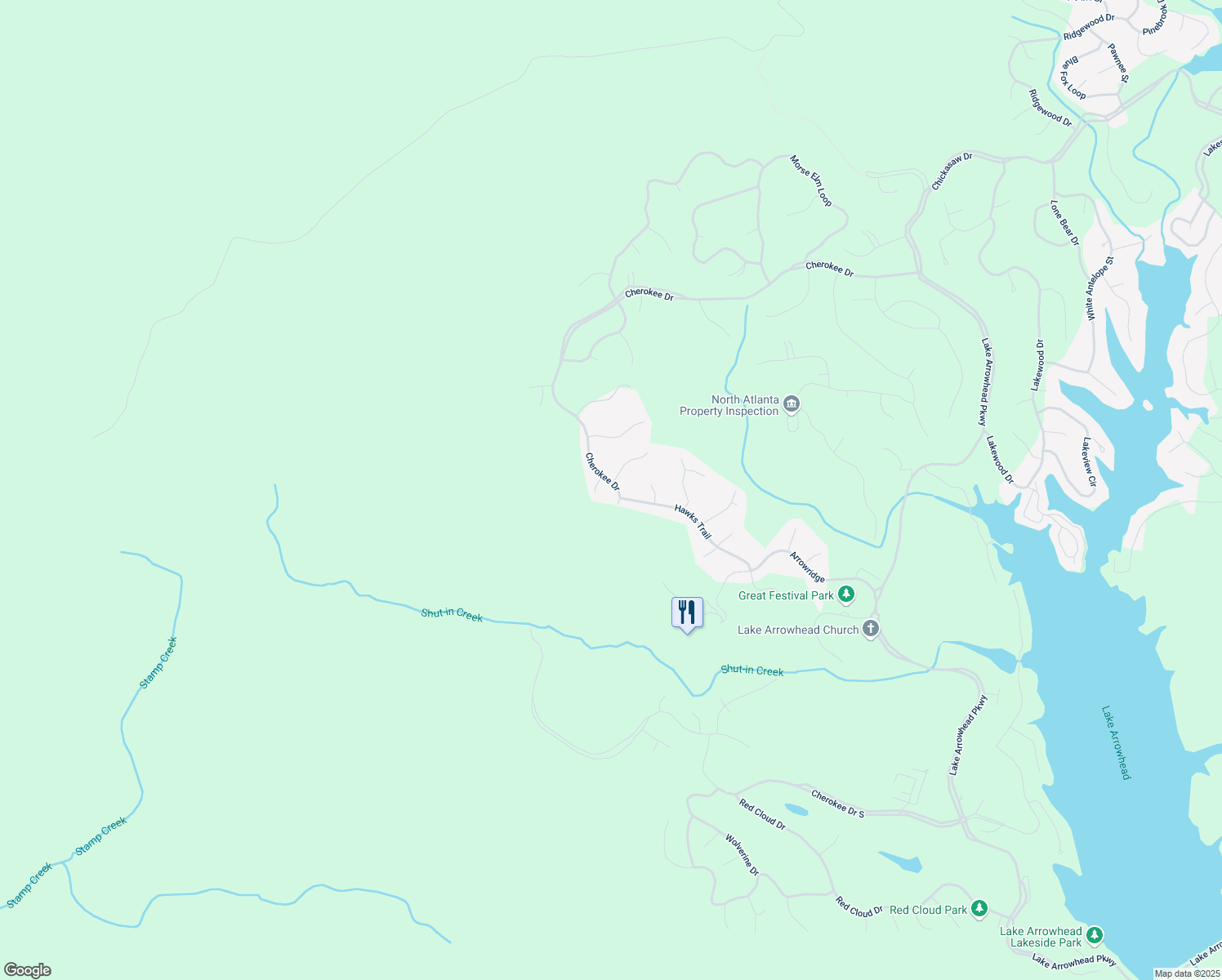 map of restaurants, bars, coffee shops, grocery stores, and more near 378 Cherokee Drive in Waleska