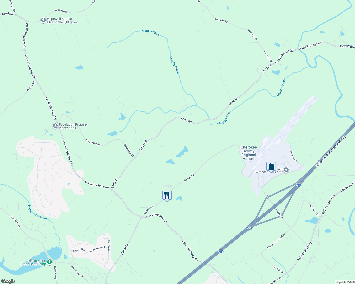 map of restaurants, bars, coffee shops, grocery stores, and more near 111 Bridlewood Pass in Ball Ground