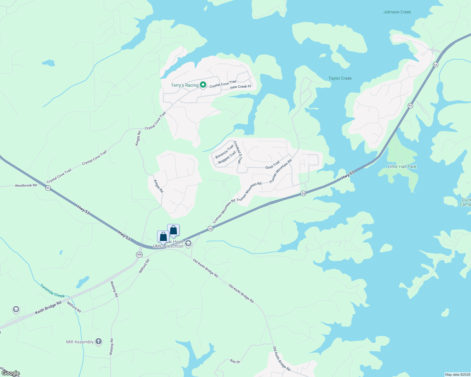map of restaurants, bars, coffee shops, grocery stores, and more near 4985 Truman Mountain Road in Gainesville